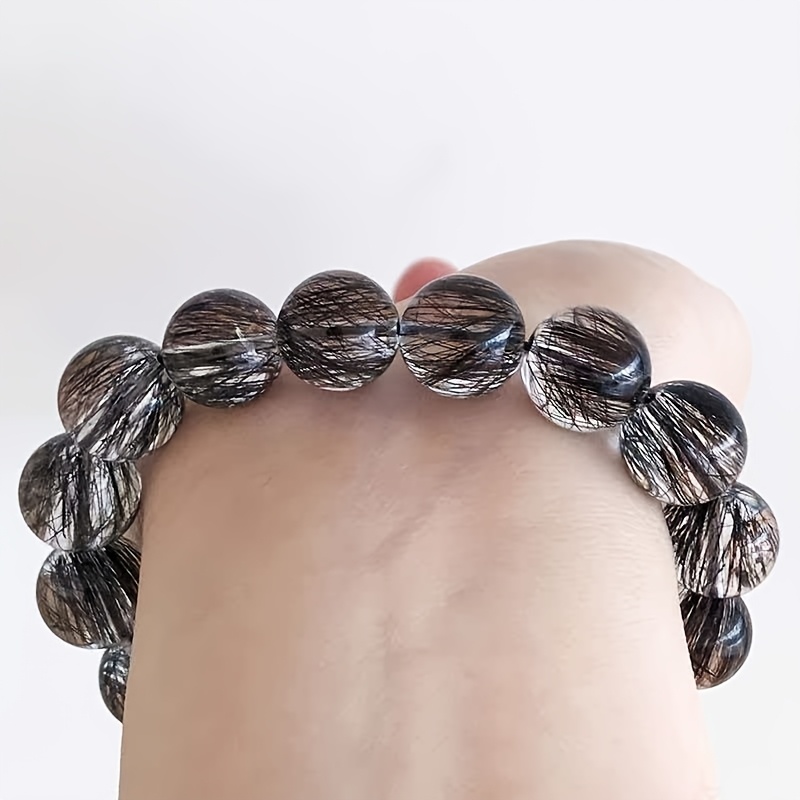 TEMU 天然ブラジル産 黒ルチレート水晶ブレスレット レース クリアヘアーブラックル ハンドヘアーチタンル 男女兼用ブレスレット カップルギフト デーギフト