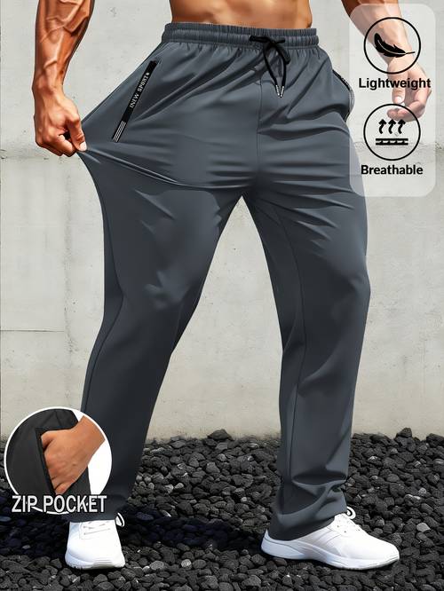 pantalones deportivos para hombre de fibra ice de rápido - pantalones elásticos y transpirables con bolsillos de cremallera, y duraderos, adecuados para gimnasio, correr, desplazamientos - ropa de exterior y casual (color liso)