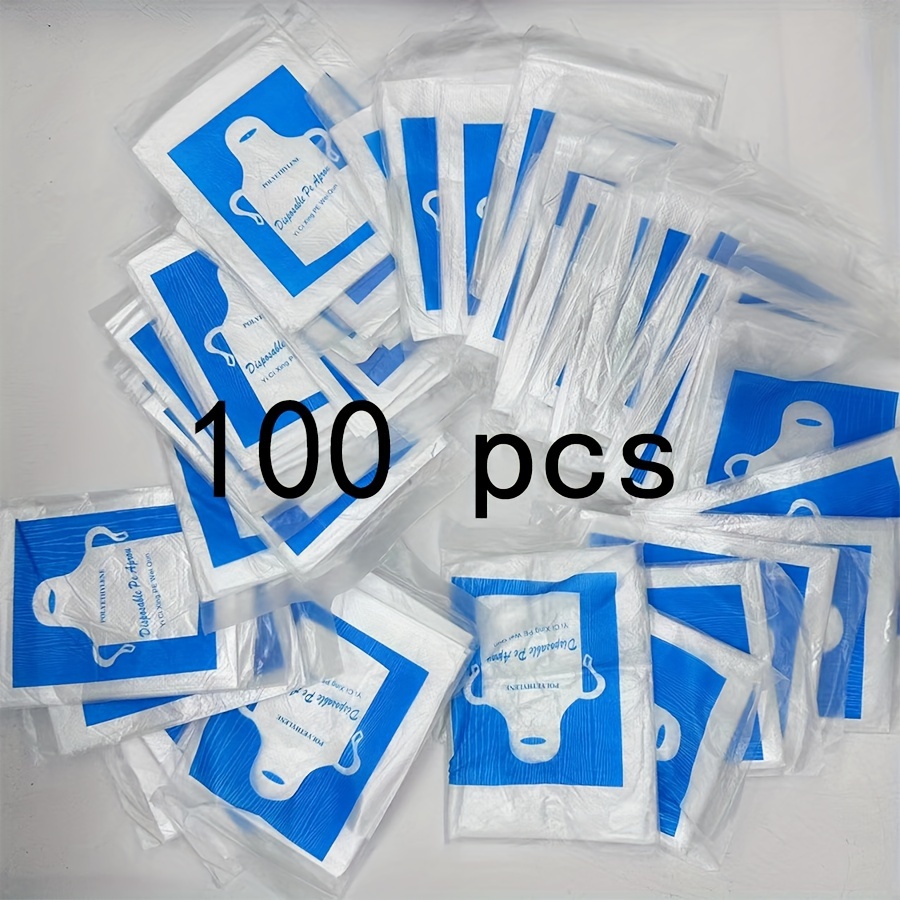 TEMU 100개 패키지 일회용 방수 앞치마, 두꺼운 PE 플라스틱, 오일 저항성, 식사, 핫팟 및 바베큐 레스토랑용 독립형 포장, 고객 사용, 비직물 재료, 폴리비닐 클로라이드