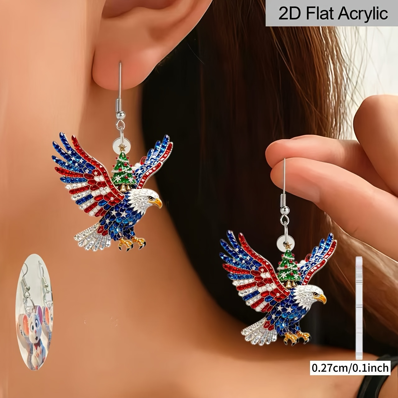 Christmas Tree White-Headed Eagle Pattern Acrylic Earrings