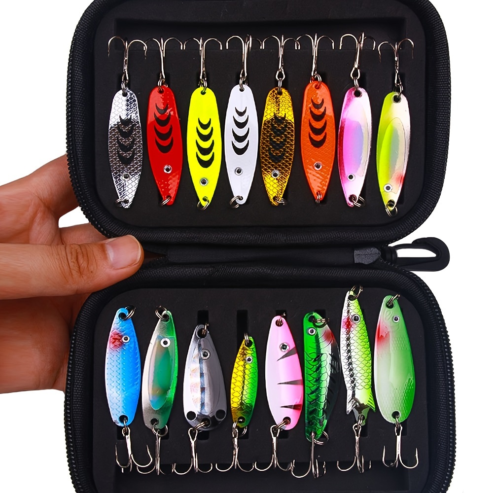 

16pcs Premium Metal Fishing Lure Set - Sparkling Sequin Hard Baits For Bass & Trout, Mixed Colors With Storage Bag