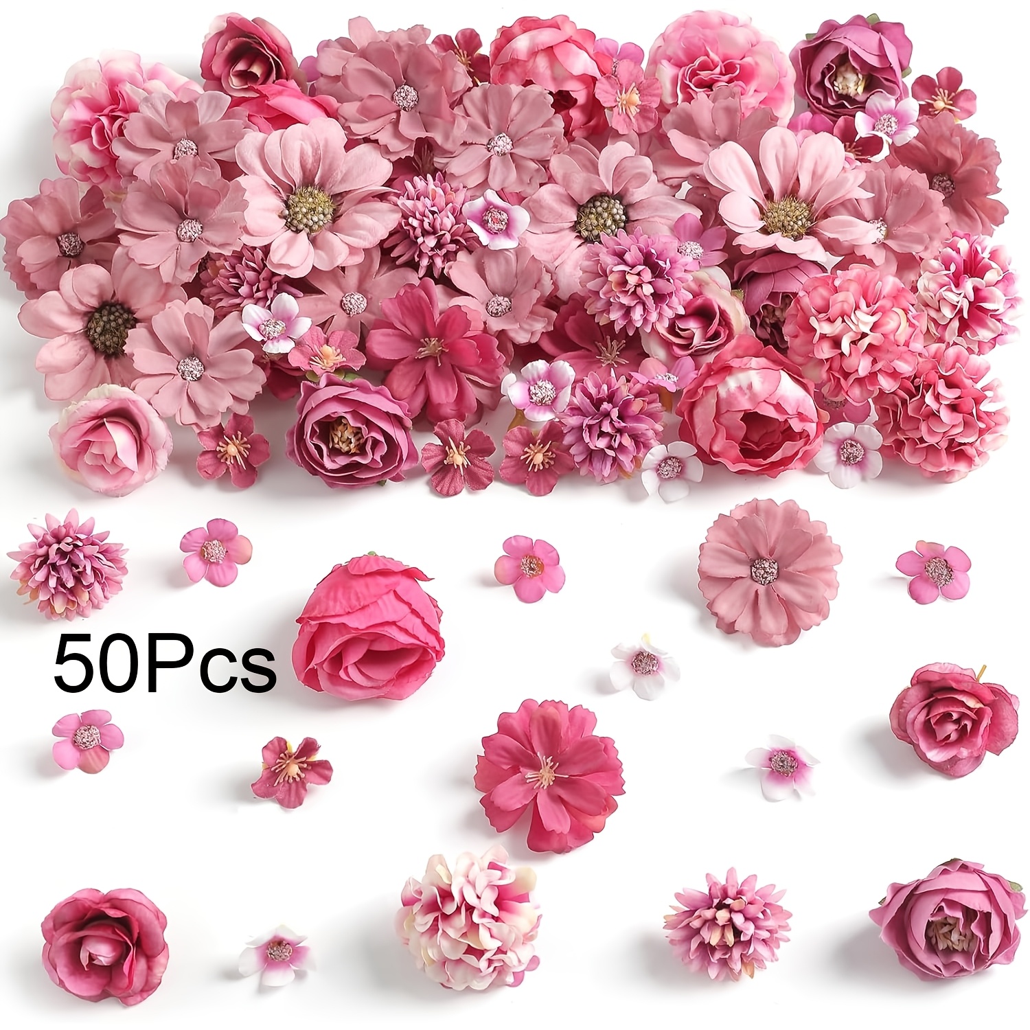 TEMU 1 Paquet (50 Fleurs) Tête de Fleur Artificielle Mini Multicolore Fausse Marguerite Rose pour Décoration d'Intérieur Fête de Mariage Guirlande de