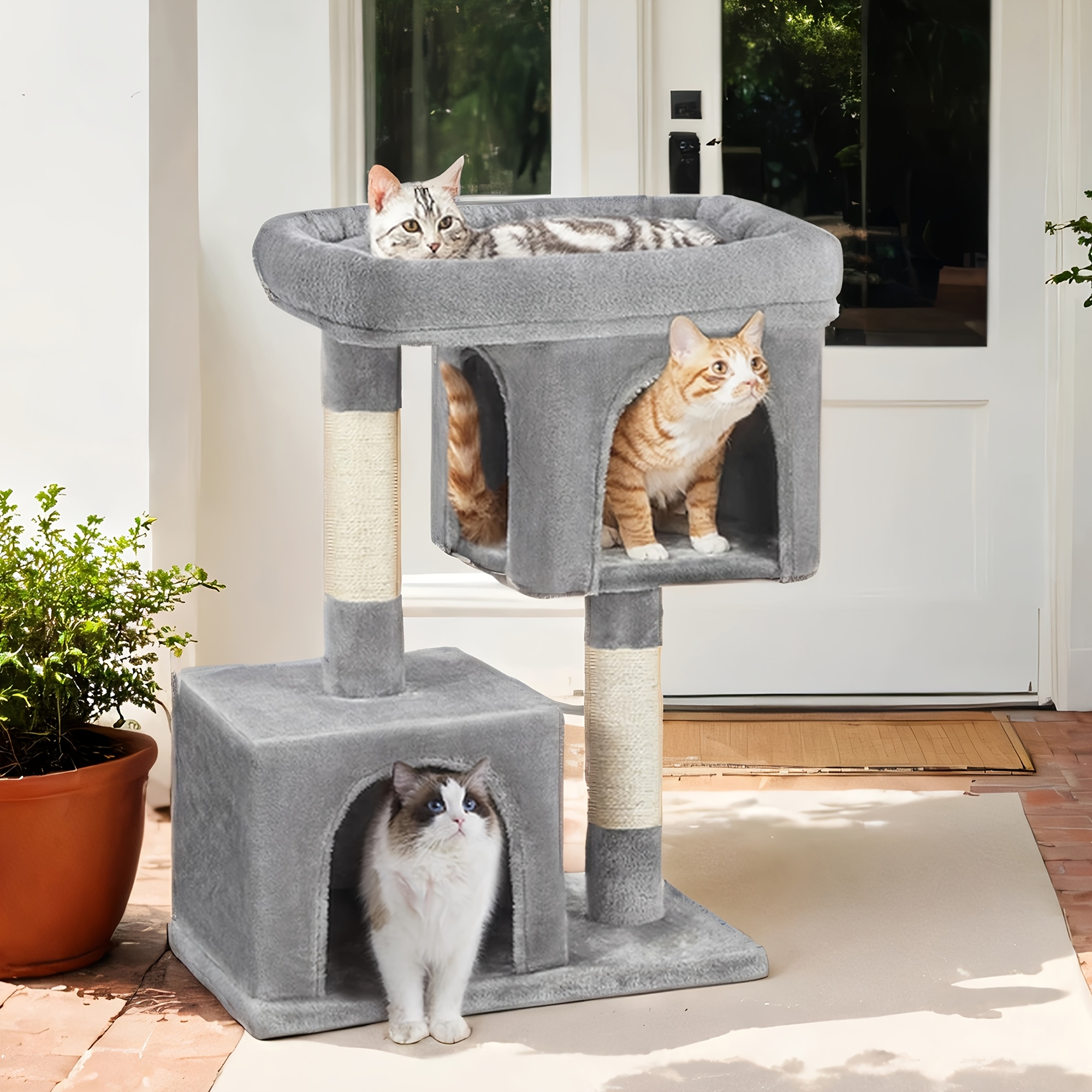 TEMU Arbre à chat, pour grands chats jusqu'à 16 lb, pour chat de 33,1 pouces, L, grand perchoir pour chat, 2 pour chats, poteau à , gris fumé