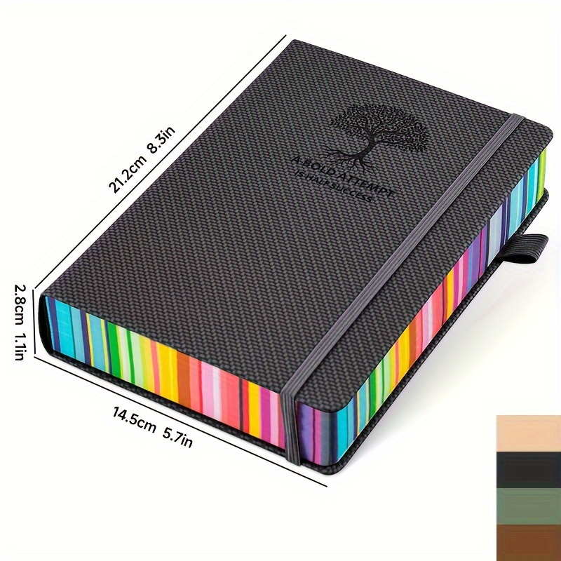 

1pc 360 Pages Premium Faux Leather Elastic Band, Thickened Paper, Soft Faux Leather A5 Notebook With Rainbow Border, Suitable For Home, Office, And Study