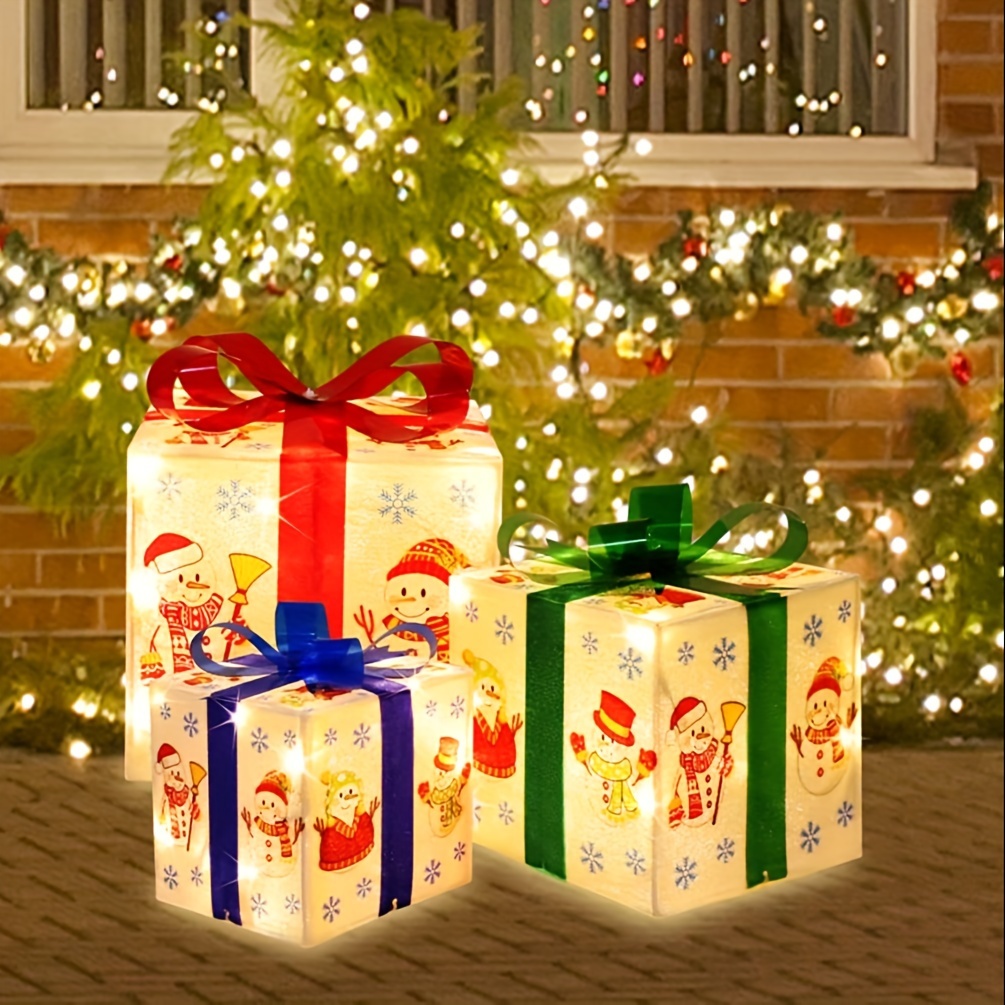 TEMU 70 Led Christmas Set Of 3 Lighted Gift Boxes Decorations, Warm White Lights With Flasher, Decorative Boxes, Christmas Tree Skirt Ornament For,