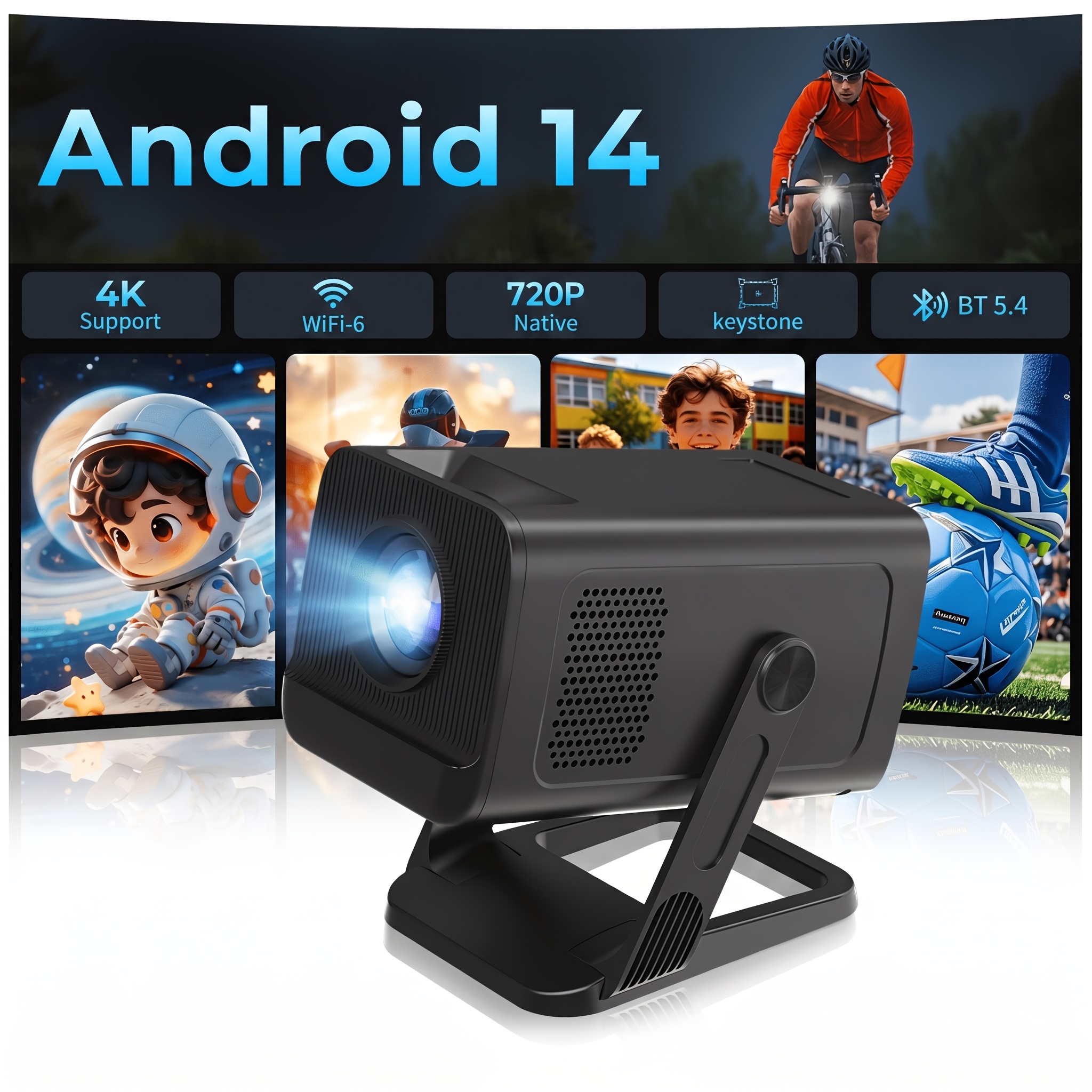 Image of [ 14 Projector 2026 Upgraded] Mini Projector With Wifi 6 And Bt 5.4 Support 4k Local 720p, Auto Keystone 270° Rotatable Portable Compatible With Tv Stick//laptop - Black