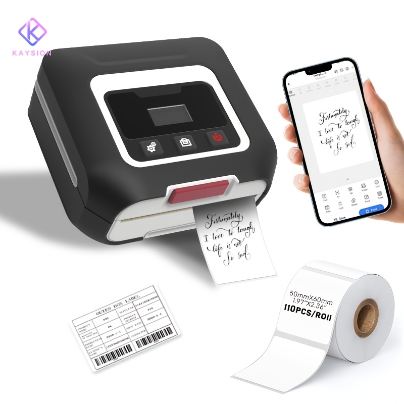 TEMU Kaysion Sk35 Portable Wireless Wireless Thermal Label Printer With 1 Roll (40x30mm) , Toner-free Instant Printing, / App Compatible, Smart