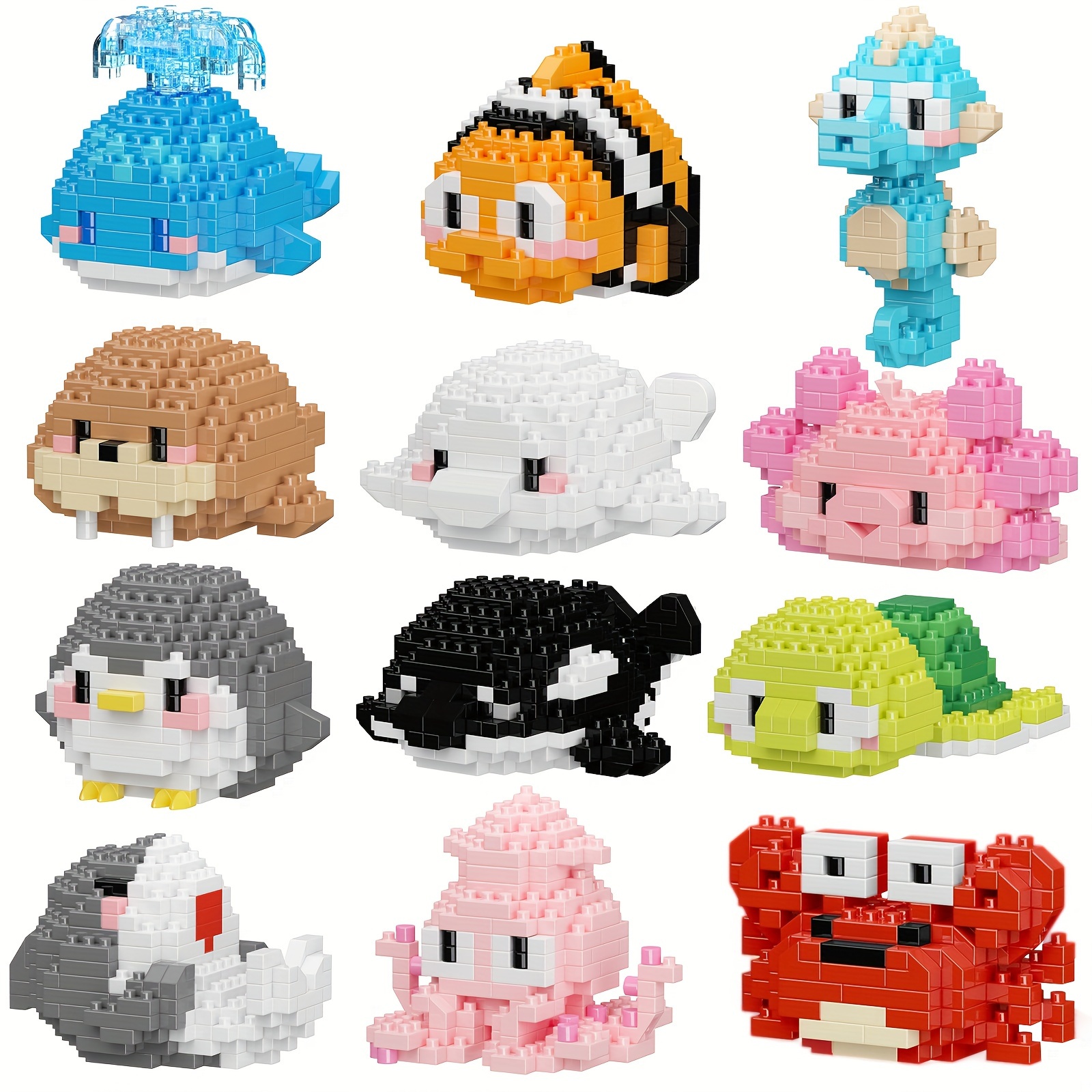 TEMU 12pcs Marine Creatures Microparticles Building Blocks 2642pcs/set, Building , Assembled Sea Animal Model Intelligent Toys, Christmas Gift,