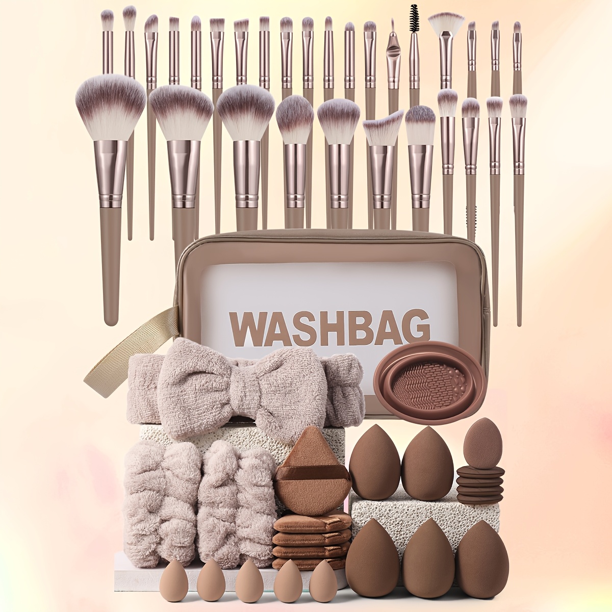 30/32/55pcs Makeup Brushes Set with Cosmetic Wash Bag, Beauty Sponges, Makeup Puff And Brush Cleaning Bowl, Professional Complete Makeup Brush Kit for Foundation Blush Eyeshadow, Perfect Gift for Women Girls