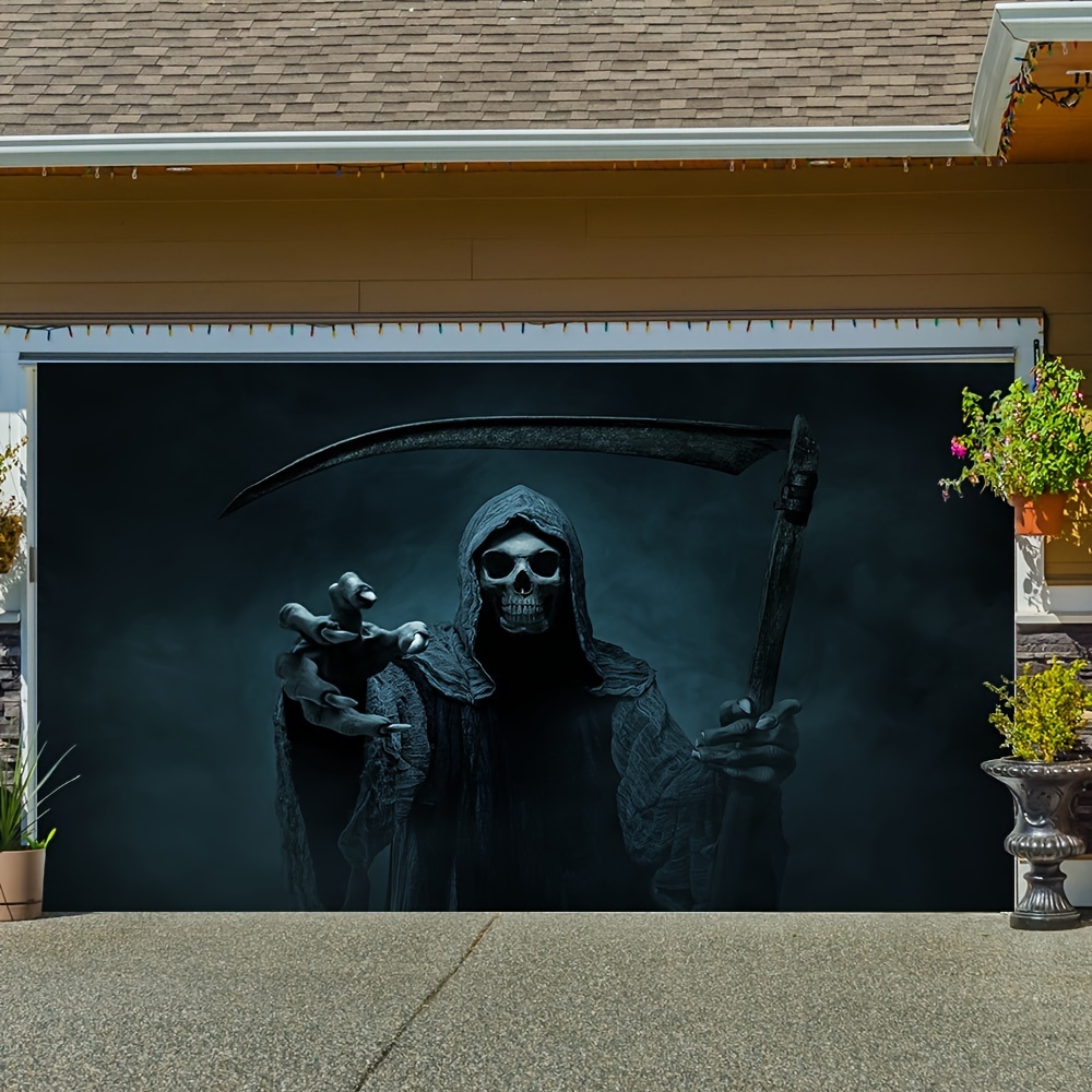 

Halloween Garage Door Banner, Polyester Hanging Grim Reaper Decoration, Festive Yard Decor Without Electricity, Featherless, Outdoor Holiday Ambiance - 1pc