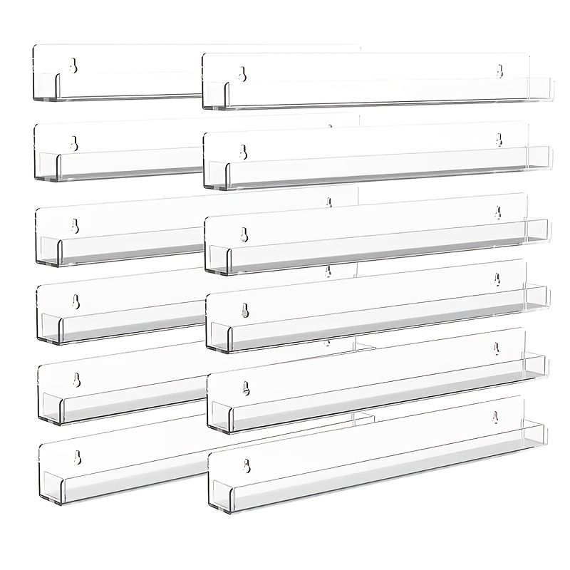 TEMU 6/12pcs Crystal Acrylic Nail Display Rack, Transparent With Hooks, Salon, Retail Store, Dressing Room, Bathroom Organizer, Space- Wall-mounted