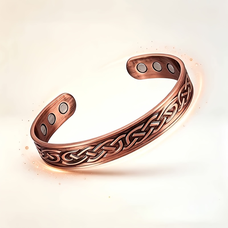 TEMU Vintage Celtic Knot Pure Copper Open Cuff Bracelet, Adjustable Retro Pattern Bangle Unisex Jewelry Gift