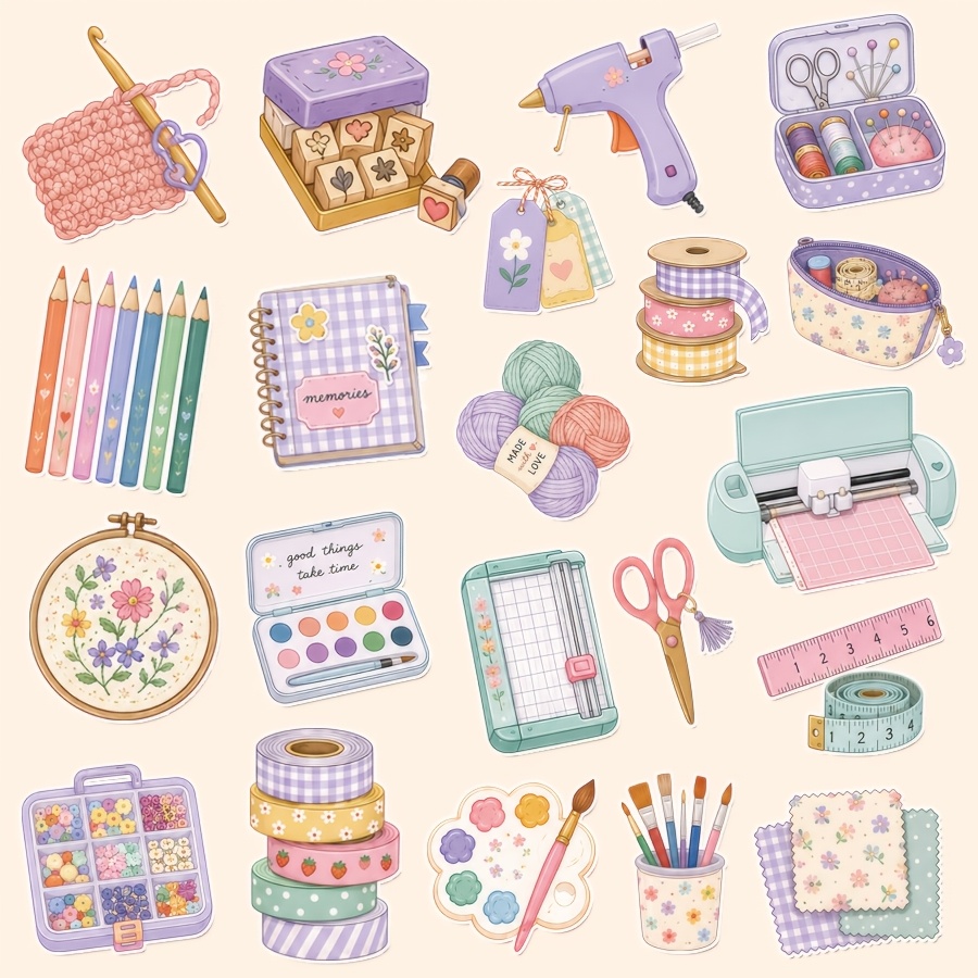 TEMU Lot de 1, Autocollants sur le thème de la couture et du fait main, Autocollants pour scrapbooking, Autocollants pour marque-pages pour sacs à