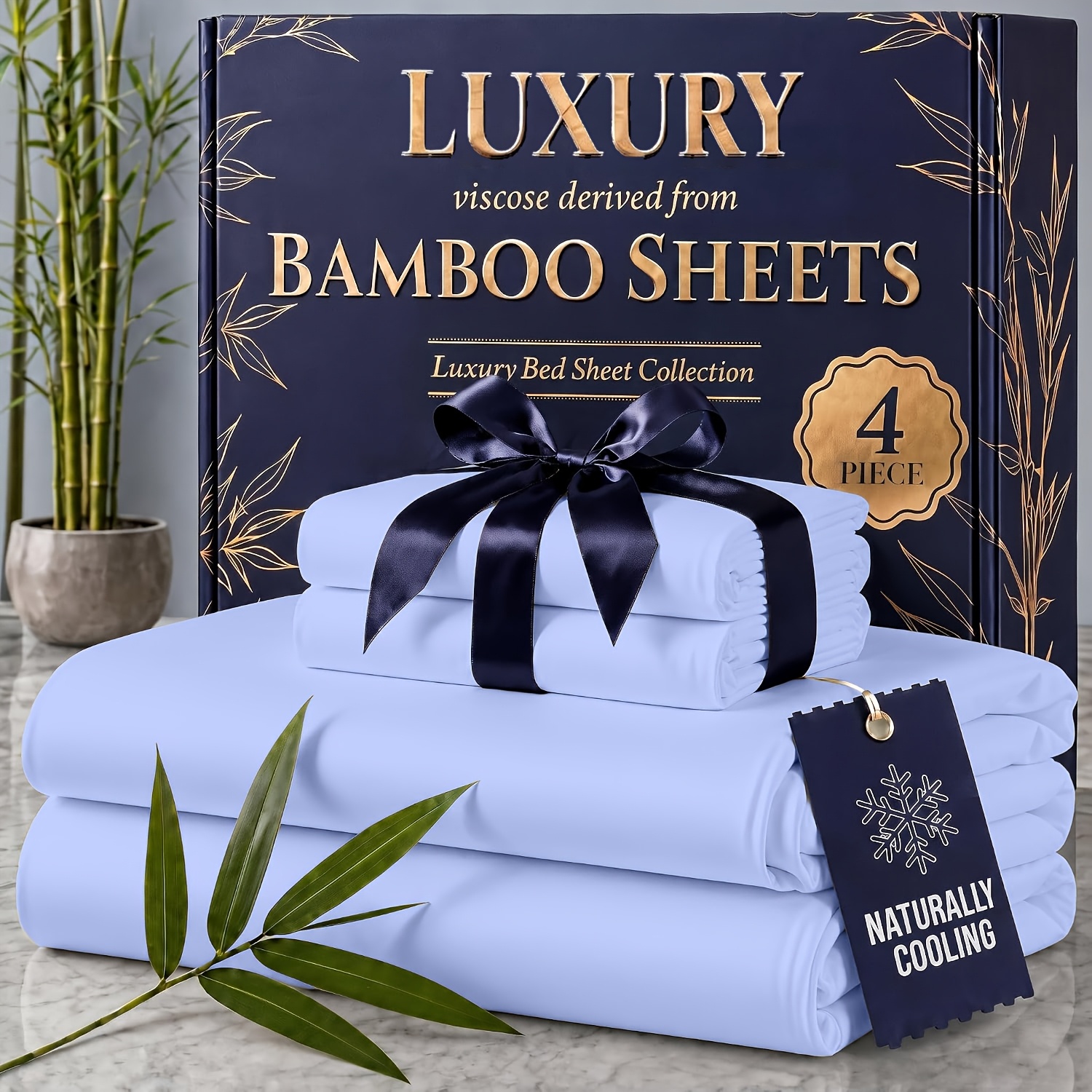 TEMU 4pcs Cooling Bamboo Blend Sheet Set, Breathable Soft Sheets For Hot Sleepers, 14-inch Deep Pocket, Twin/full/queen/king, Kids Room Decor,