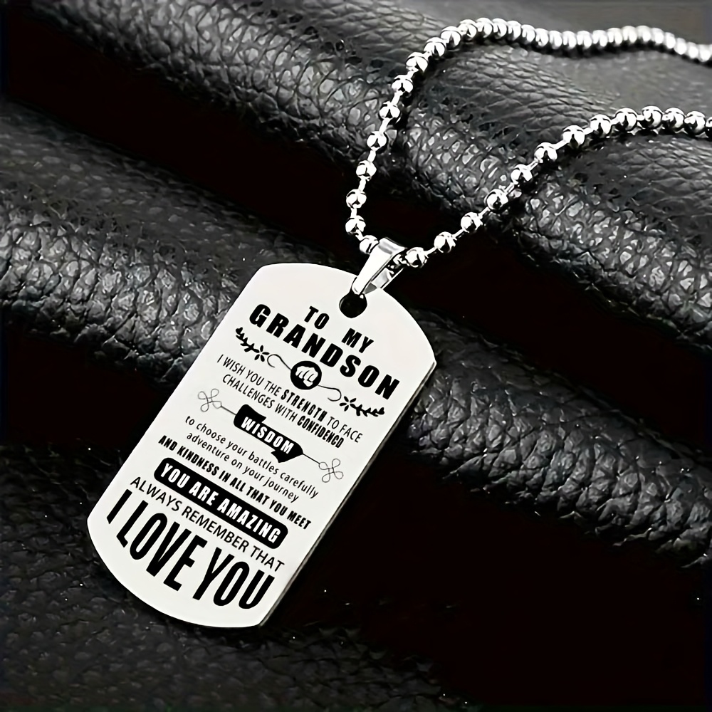 TEMU A 201 201 Stainless Tag Necklace - Engraved With 'to My Grandson', Featuring Encouraging And Motivational Words, Making It A Unique Christmas