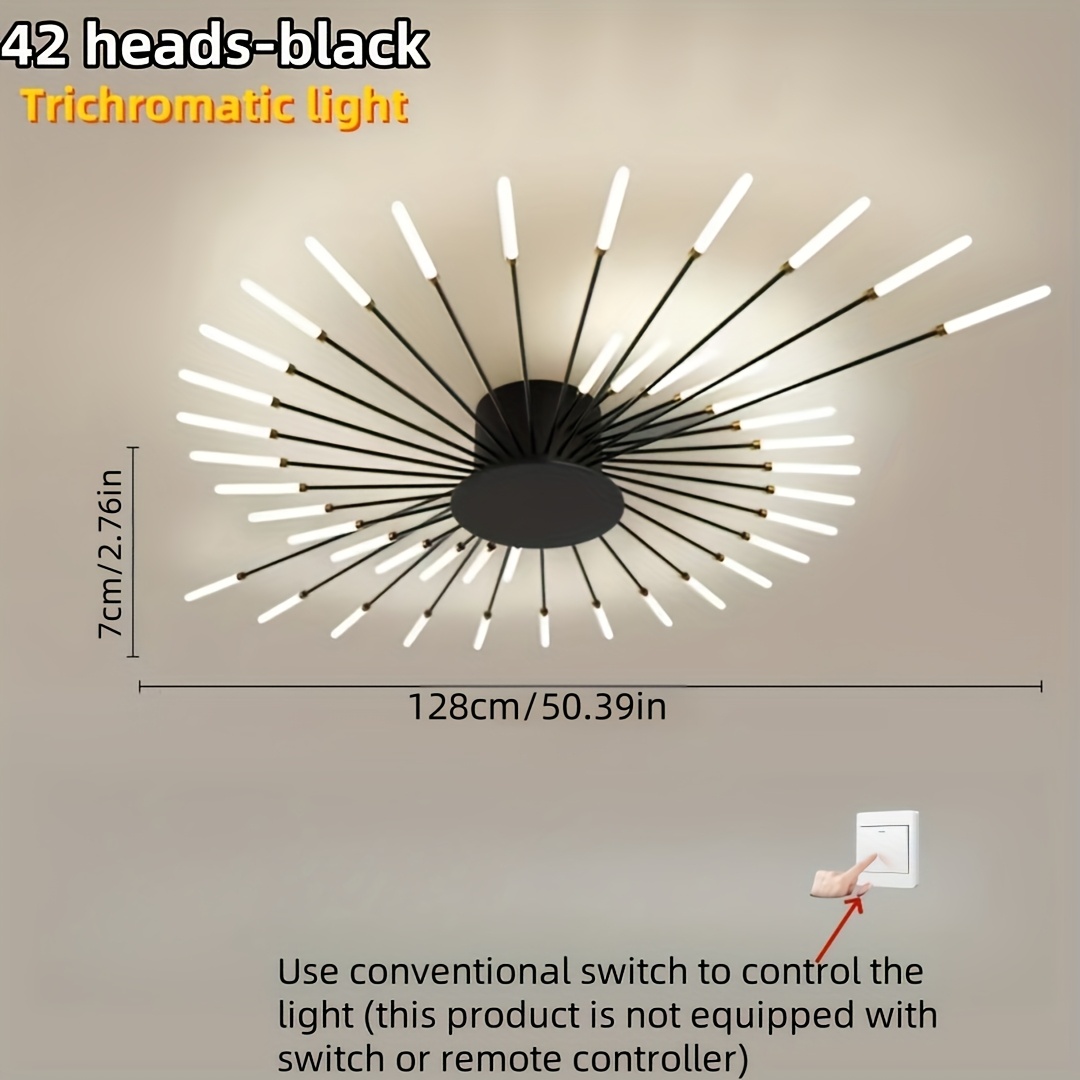Modern Minimalist Warm White LED Ceiling Light with 42 Golden Firework Design - Sleek Metal Acrylic Fixture for Living Room, Dining Room, Bedroom - No Remote or Switch Included, Living Room Decor | Minimalist Light Fixture | Acrylic Diffuser