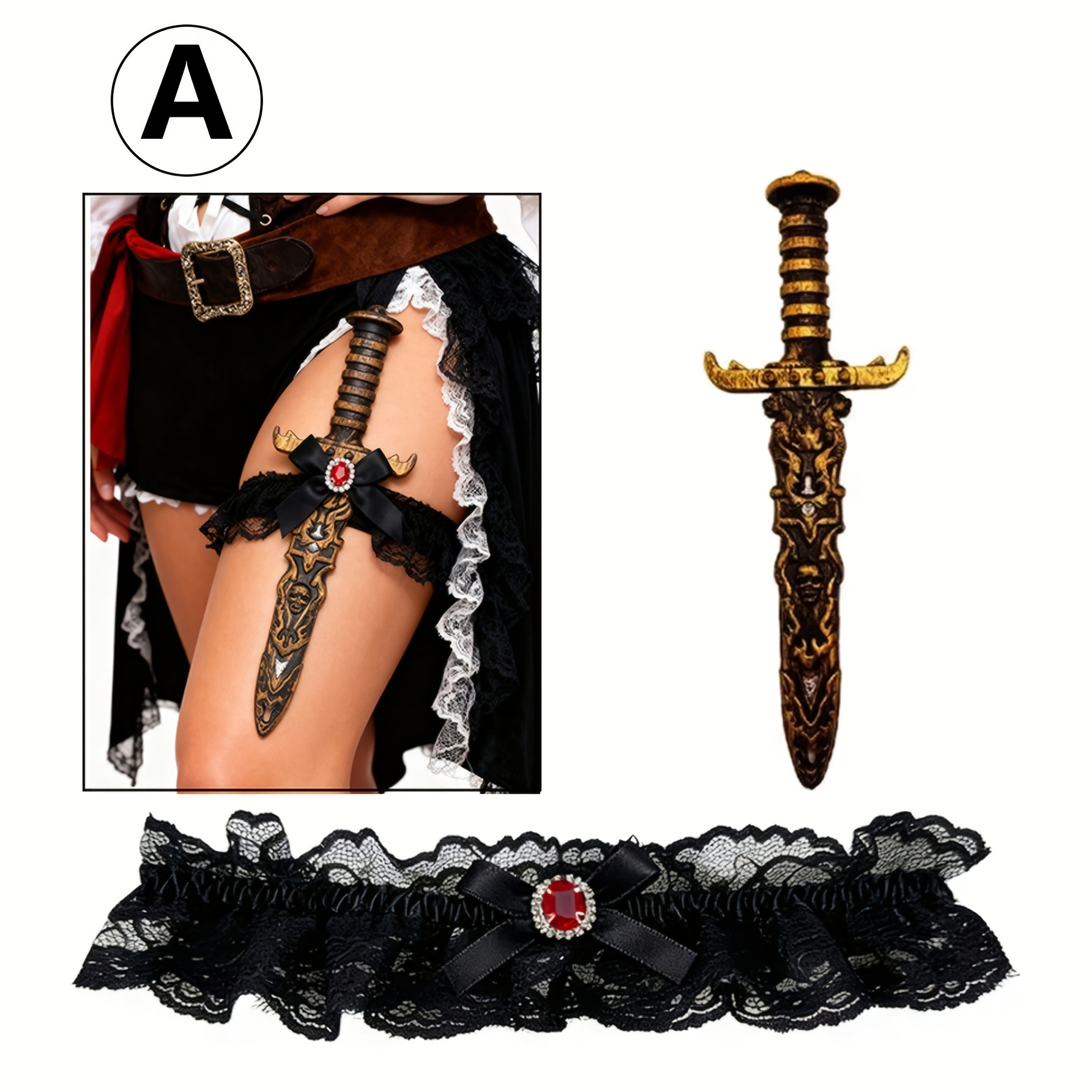 TEMU 2pcs Set Of Sexy And Black Lace Gem Leg Set Plastic Props Combination Set, Leg Decoration And Costume Props Combination Suitable, Suitable For