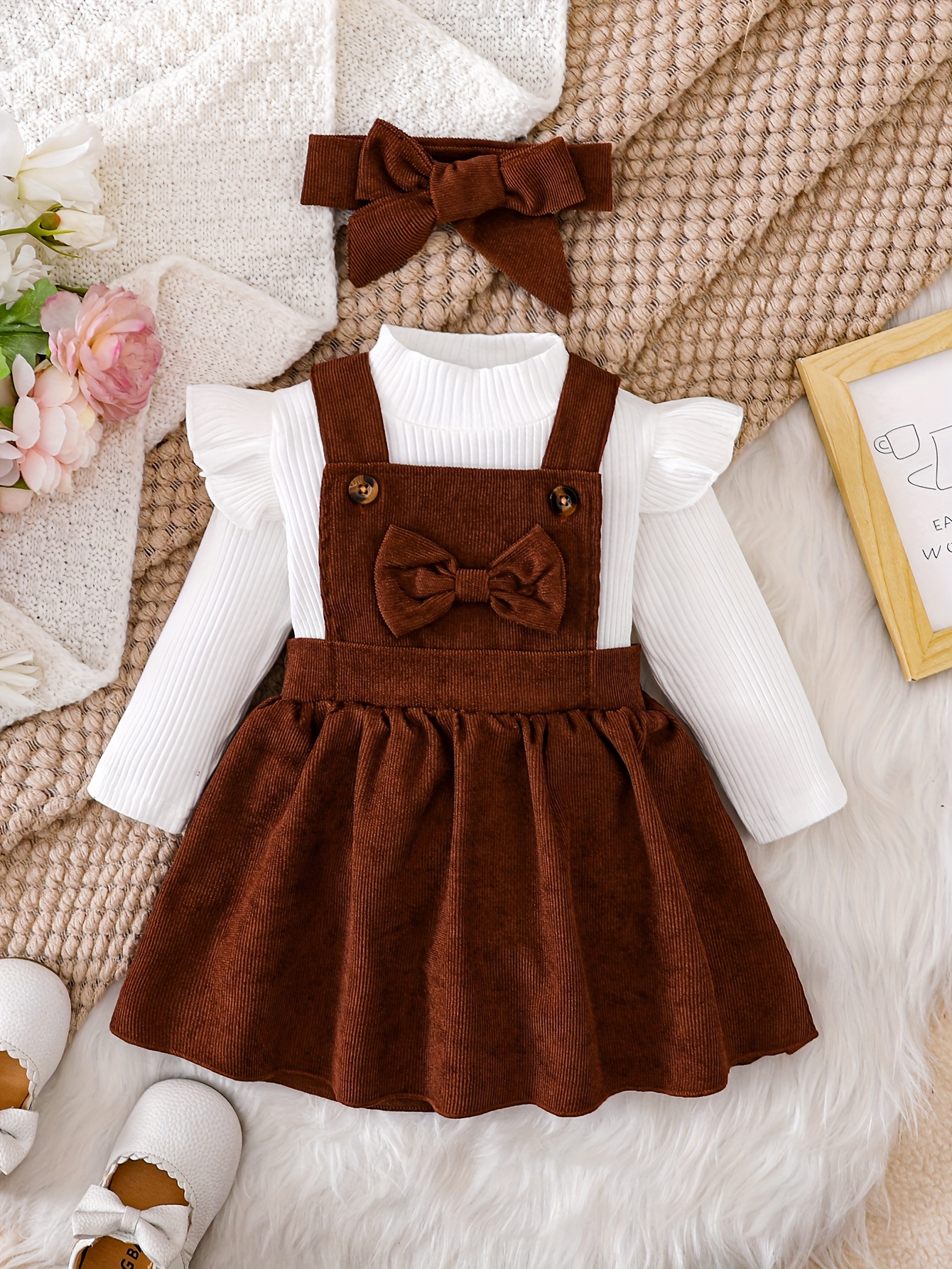 brown baby girl dress Chocolate Brown Sleeve and Neck Gathered Dress  Cotton Girls Dress