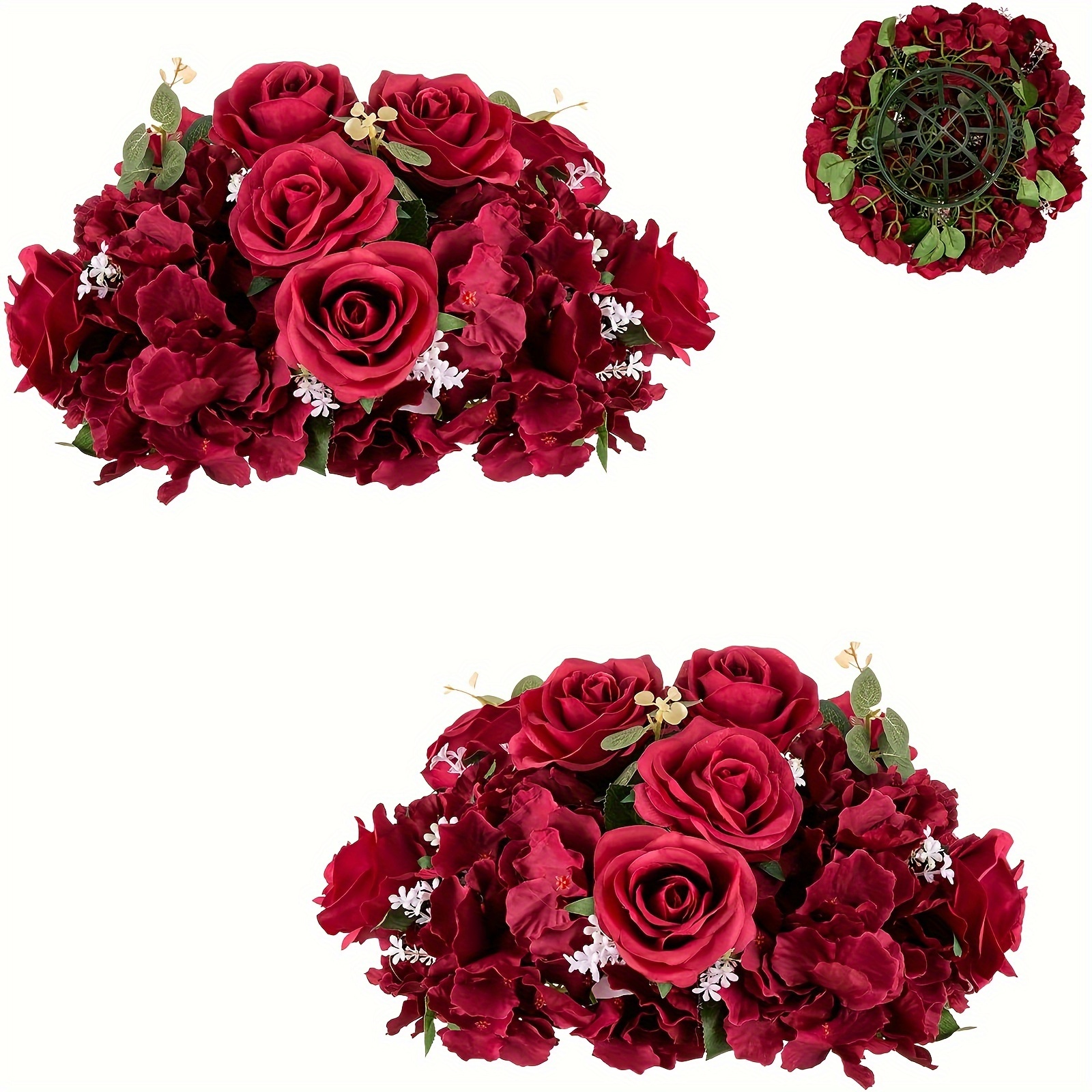 Image of 2pcs 14.2" Burgundy Large Artificial Flower Balls Wedding Centerpieces Fake Flowers Rose Hydrangea Ball Arrangement Center Pieces For Table Artificial Silkyy For Wedding Party Home Decor