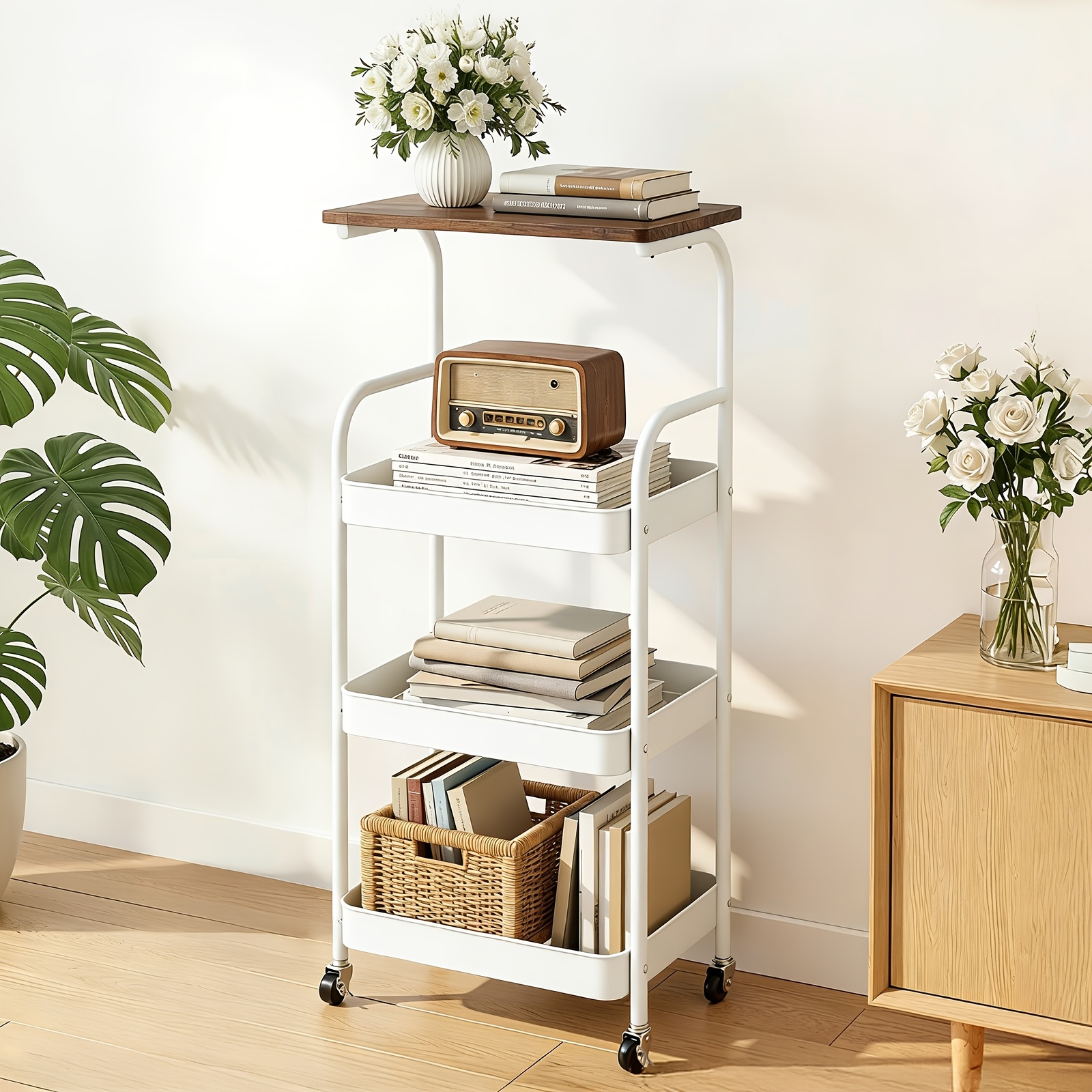 TEMU Multi-level Rolling Cart, Multifunctional Metal Storage Rack, Snack Rack, Durable , Portable Wheels, Perfect For Home Or Office Use, Rolling