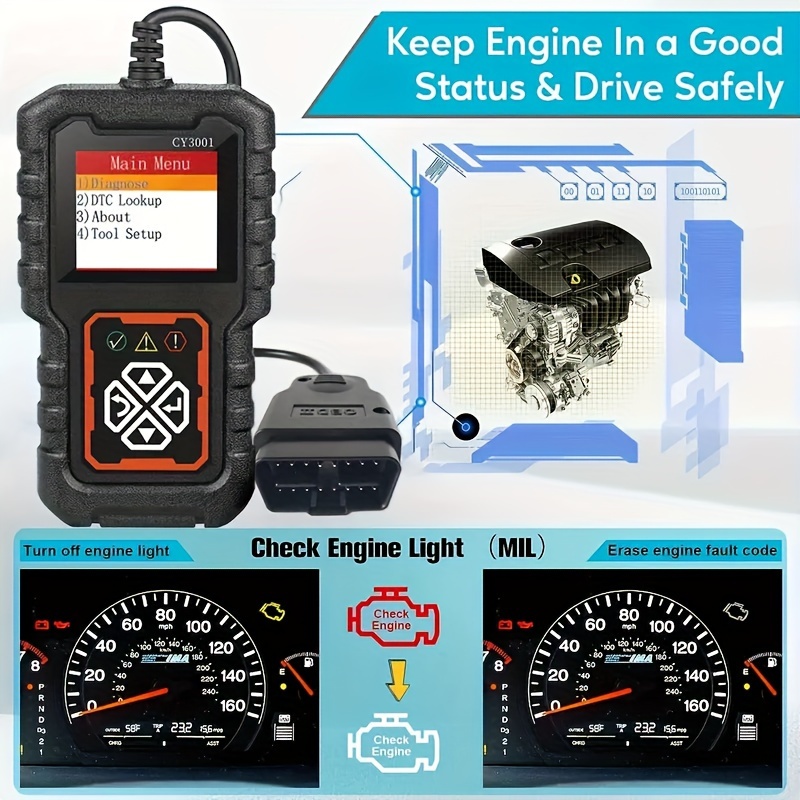 Cy3001 Car Obd2 Scanner Code Reader Engine Fault Scanner - Temu Denmark