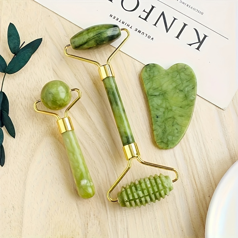 TEMU Pysean 3pcs Of Jade Roller And Set Comb - No Fragrance, Manual Beauty Tool, Suitable For Face, Eyes, Neck, Forehead - Perfect Gift For Day