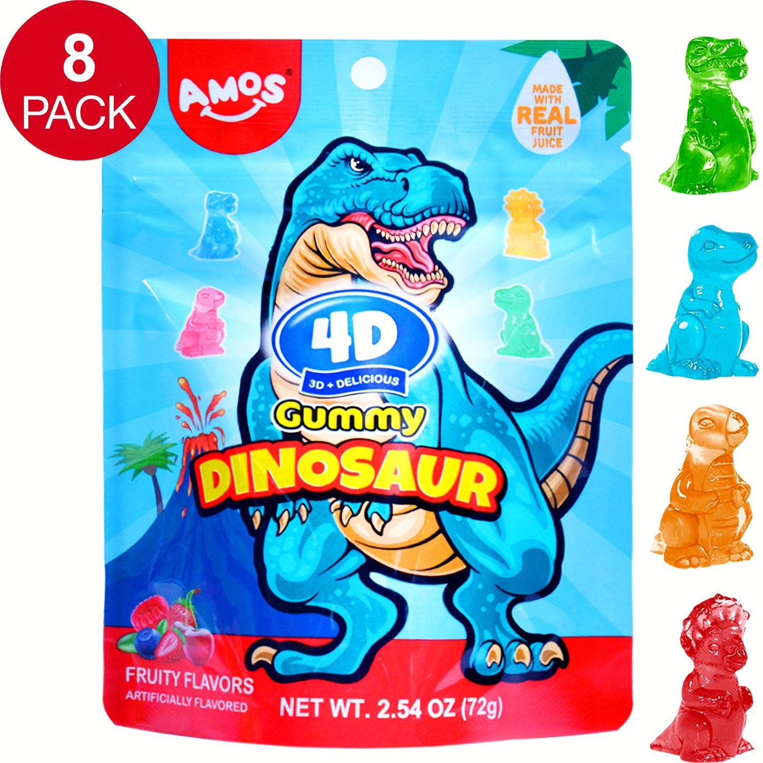 Amos 4 Dinosaur Candy 3d Shape Dino Gummies Dinosaur - Temu