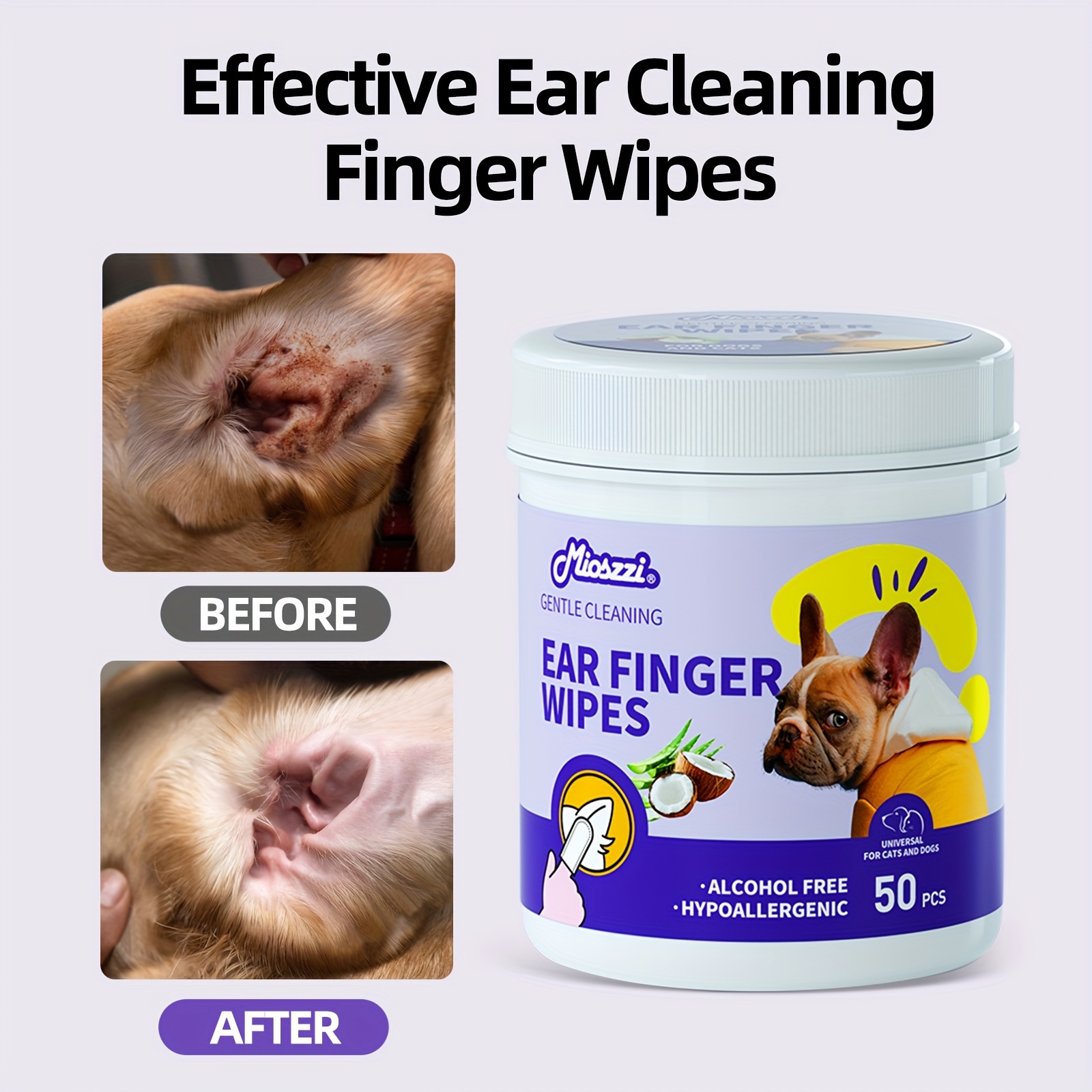 50pcs 1pc 200pcs 4pcs pet ear wipes cat and dog ear cleaning finger covers gentle tear stain remover wet wipes super soft for earwax removal details 2