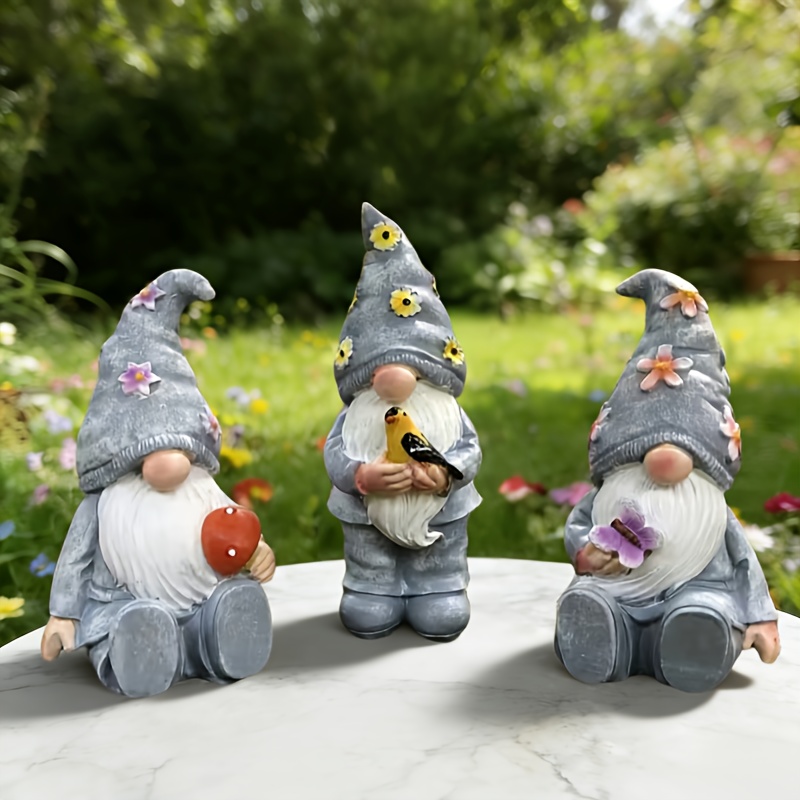 E-shop 3er-Set Harz Gartenzwerge | Rustikale Gartendeko für Outdoor Frühlingsdeko, Rasenlandschaft, Ostern Thema