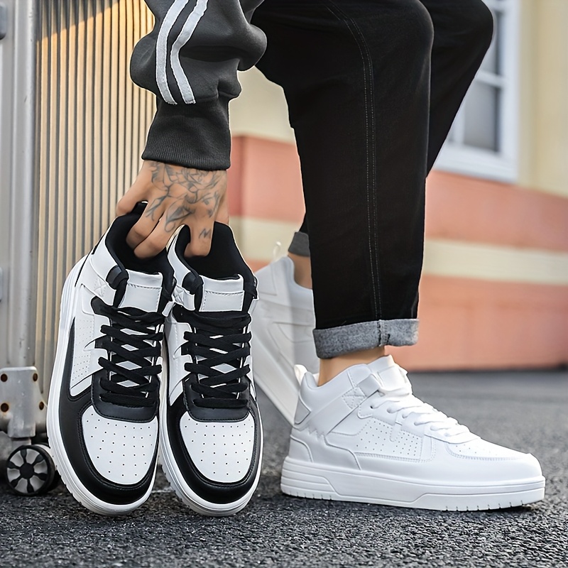 Men'S High-Top Lace-Up Casual Sneakers - Lightweight, Durable, Fashion Street Shoes with PU Upper, MD Sole, EVA/Fabric Insole, Round Toe for Hiking, Running & Casual Attire, White, Hiking Shoes