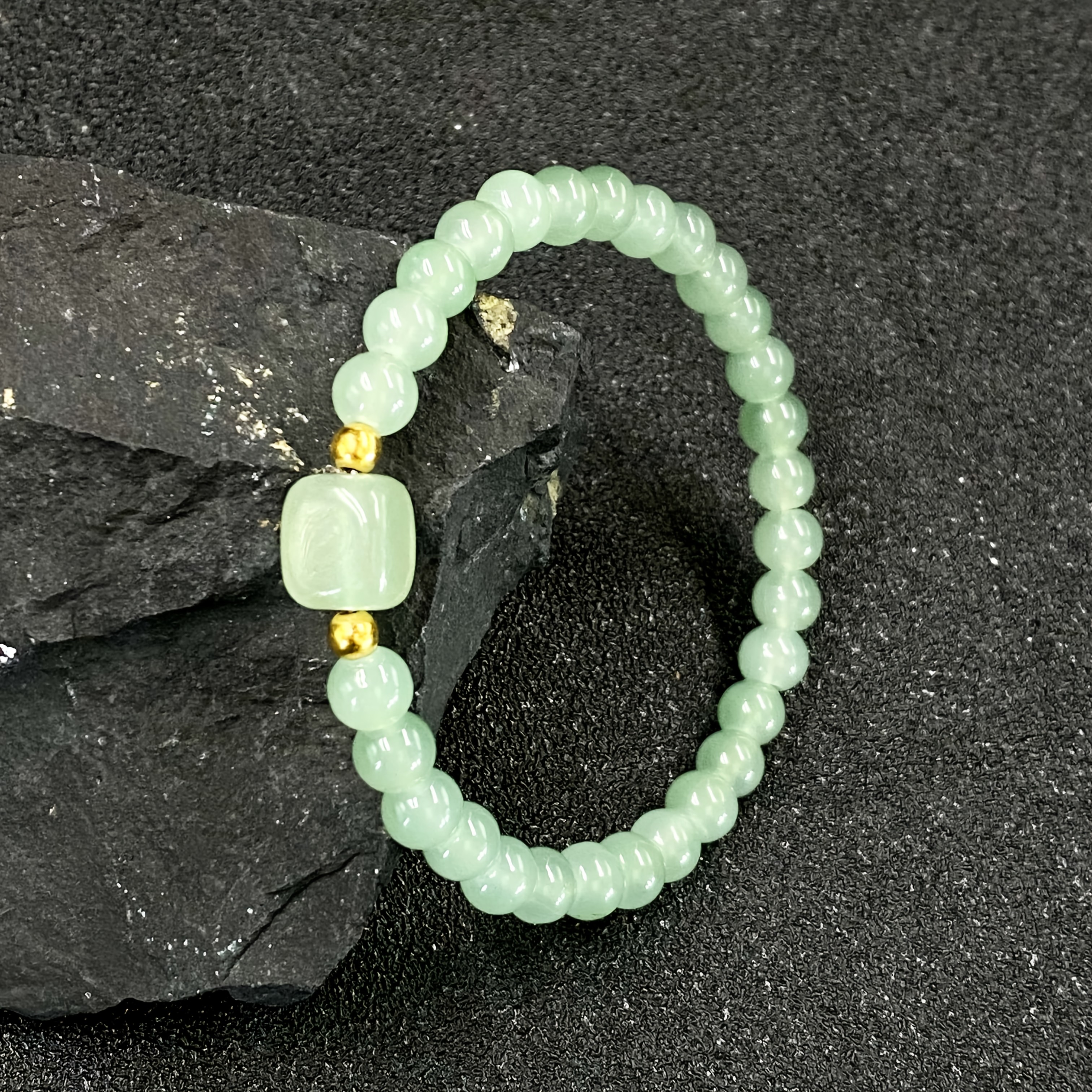 TEMU 1pc Dongling Stone Wealth Bracelet/6mm Handmade/elastic Cord, Fortune Bracelet, Stone Of Success, Unisex, Daily Wear, Gift For Lovers, , Family,