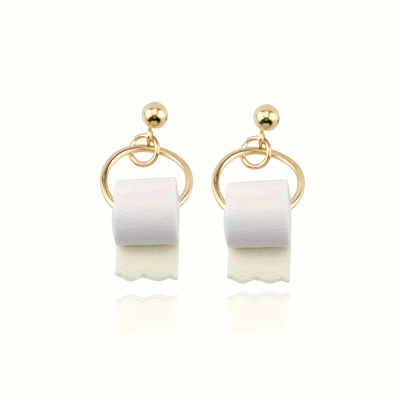 TEMU Toilet Paper Earrings - Novelty Funny Ear With Single Roll Tp, Quirky Favors For &, Unique Humorous Gift For Weddings, Birthdays & Casual Attire