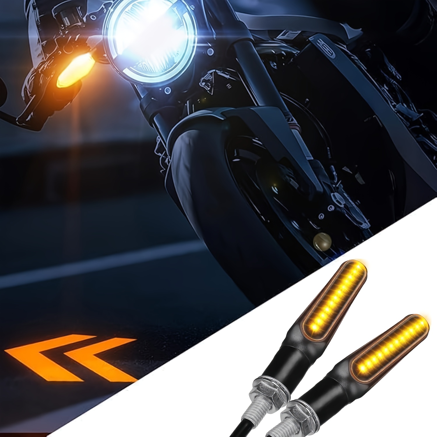 TEMU 2-pack Motorcycle Led Turn Signal Lights Projector, Amber Flashing Sync, Projector Sequential Blinkers