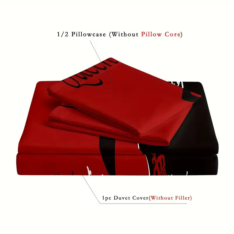 dark red and black three piece bedding set with queen king size featuring printed english letters on the duvet cover and pillowcases Product details 6