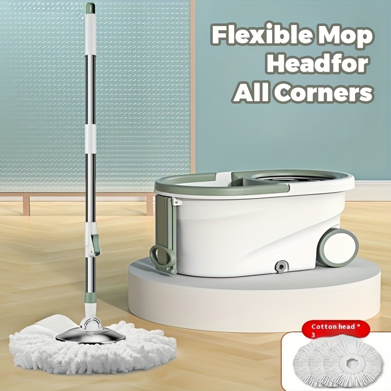 Image of A Set Of A For Home Cleaning Mop And Bucket That Rotates , Including 3 Mop Cloths For Dry And Wet Cleaning. It Separates And Is Ideal For Cleaning Tiles And Floors