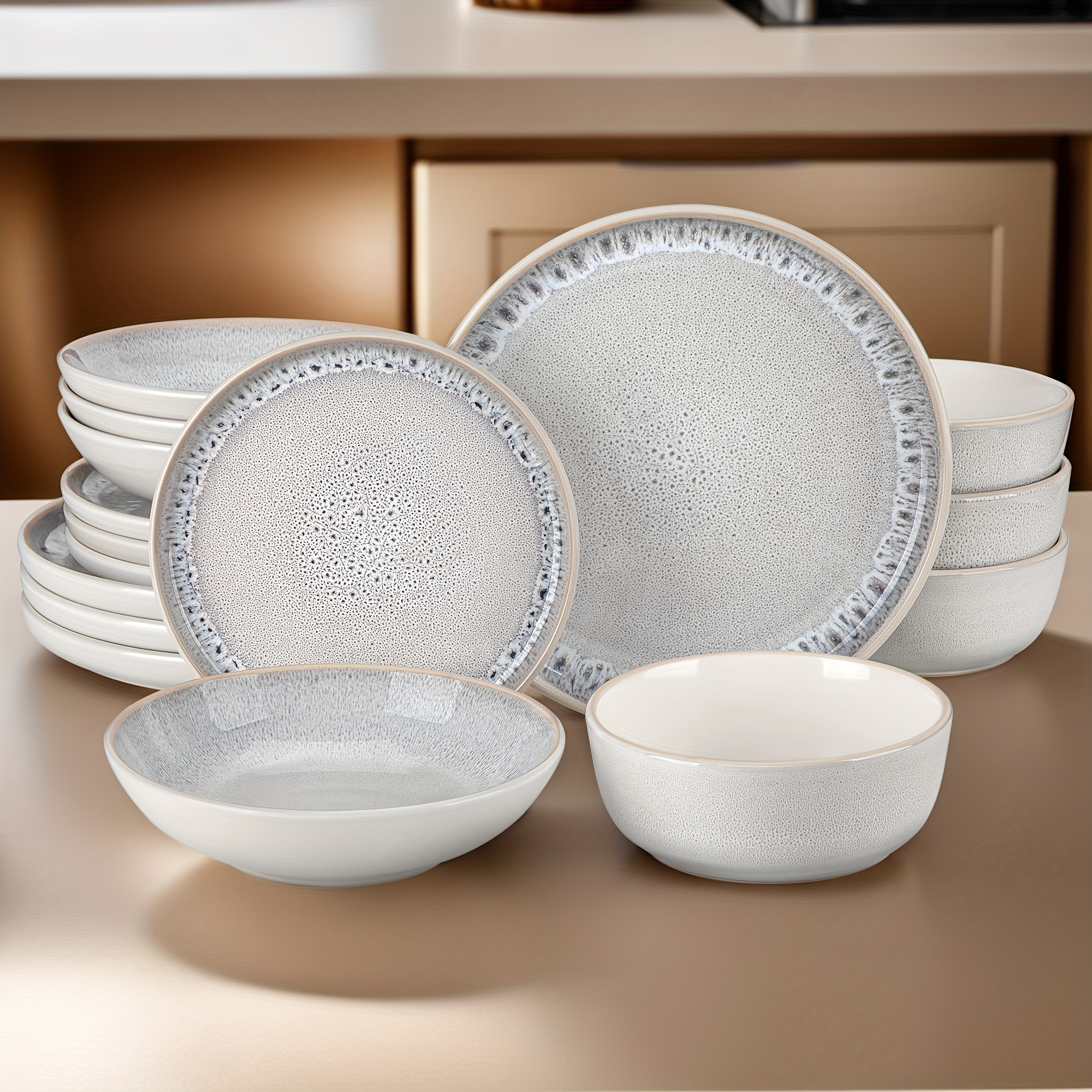 E-shop 16 Stück Beige Moderne Elegante Stil Esszimmer Sets, Service Für 4