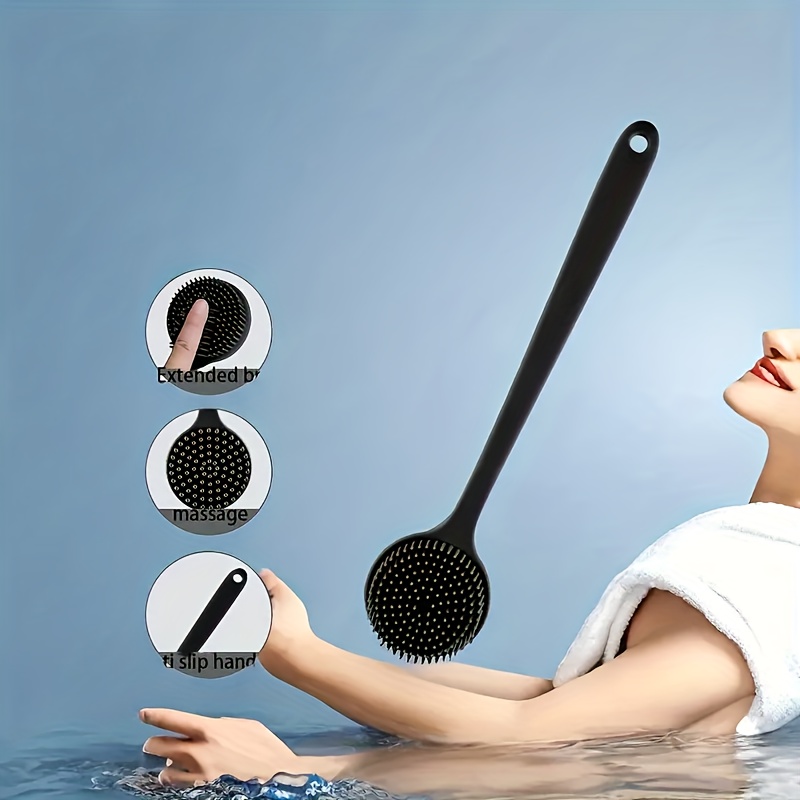 The Long -handed Silicone Bathing Brush In Line With Ergonomics -soft, Non -irritating Bristles, Deep Cleaning And Mild Massage, Sterile, Easy To Clean, Enhanced Soap Or Gel Produce Foam, Suitable For All Skin Types Of Durability