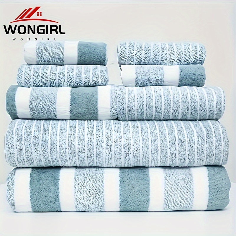 

Wongirl 8pcs Striped Towel Set - Includes 4 Washcloths, 2 Hand & 2 Bath Towels | Ultra Absorbent & Quick-dry | Super Soft & Skin-friendly For Home Bathroom