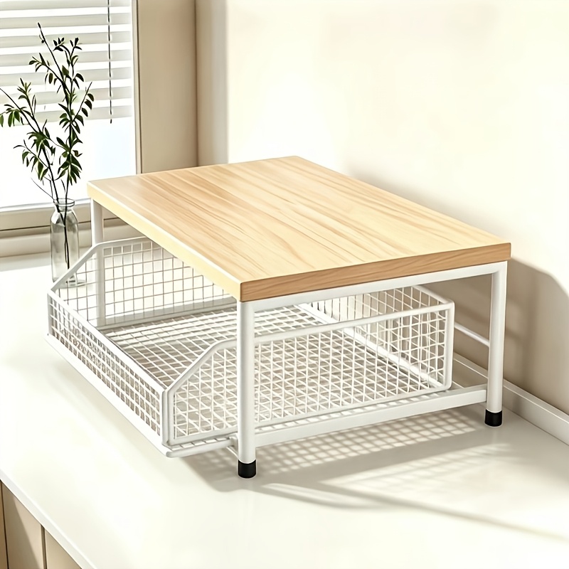 TEMU Pull-out Metal Drawers With Sturdy Hardwood Frames. Double-tier Storage Rack Ideal As A Countertop Stand For Microwaves, Coffee Machines And
