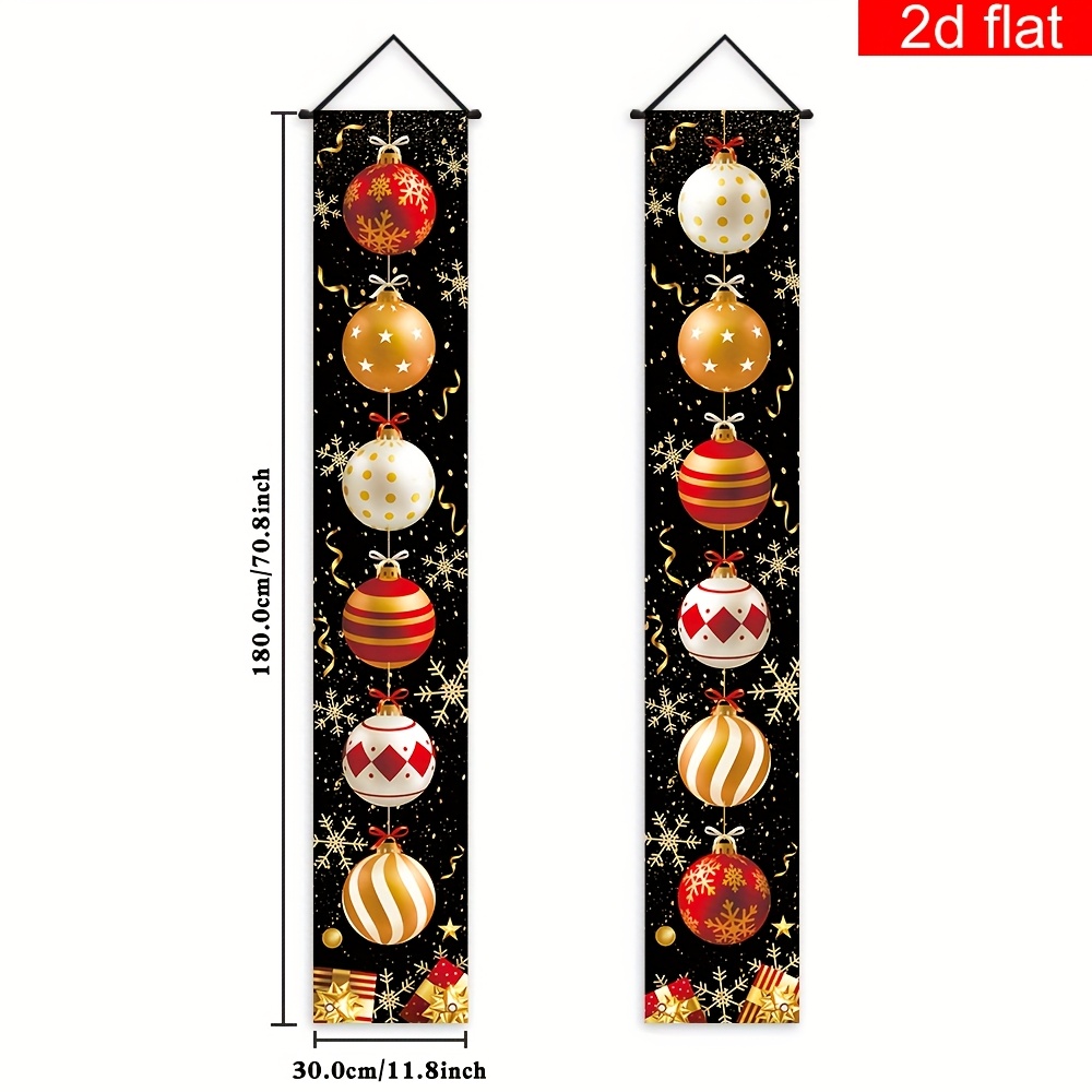 TEMU 2d Flat Banner, 1 Pair, Red And Black Christmas Ball Couplet Banner, Polyester, Christmas New Year Party Sign, Suitable For Indoor Outdoor Porch