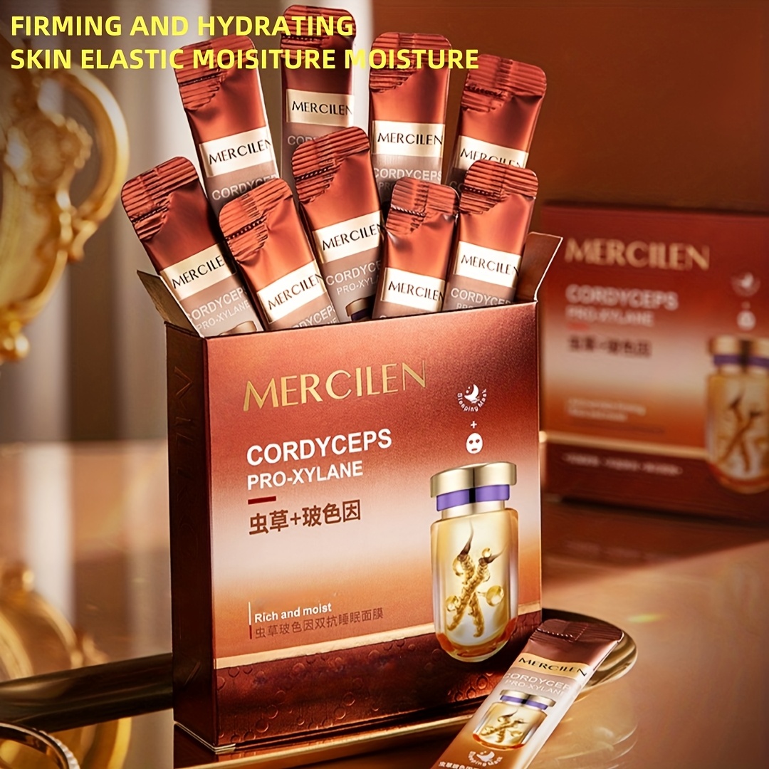 20pcs Of Cordyceps Sinensis Sleep Facial Mask, Rich In Collagen, Nicotinamide, Hyaluronic Acid And Plant Squalane, Deeply Moisturizes And Tightens The Facial Skin, Making The Skin Look Younger with Plant Squalane