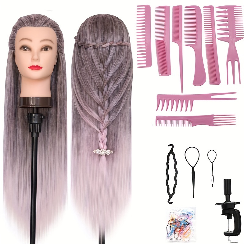28-inch Mannequin Head With Multicolored Synthetic Hair - Includes Free Clamp & Braiding Set For Hairdressing Practice