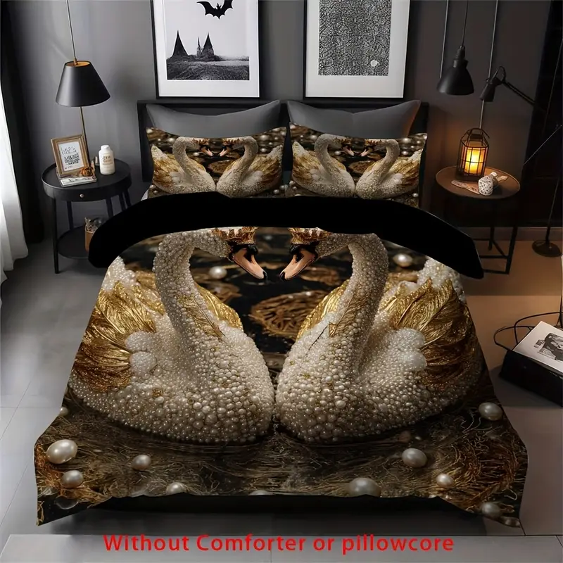 2 3pcs swan duvet cover set 1 duvet cover 1 2 pillowcase without core romantic print soft comfortable bedding set for couples for bedroom dorm room family gift Product details 2