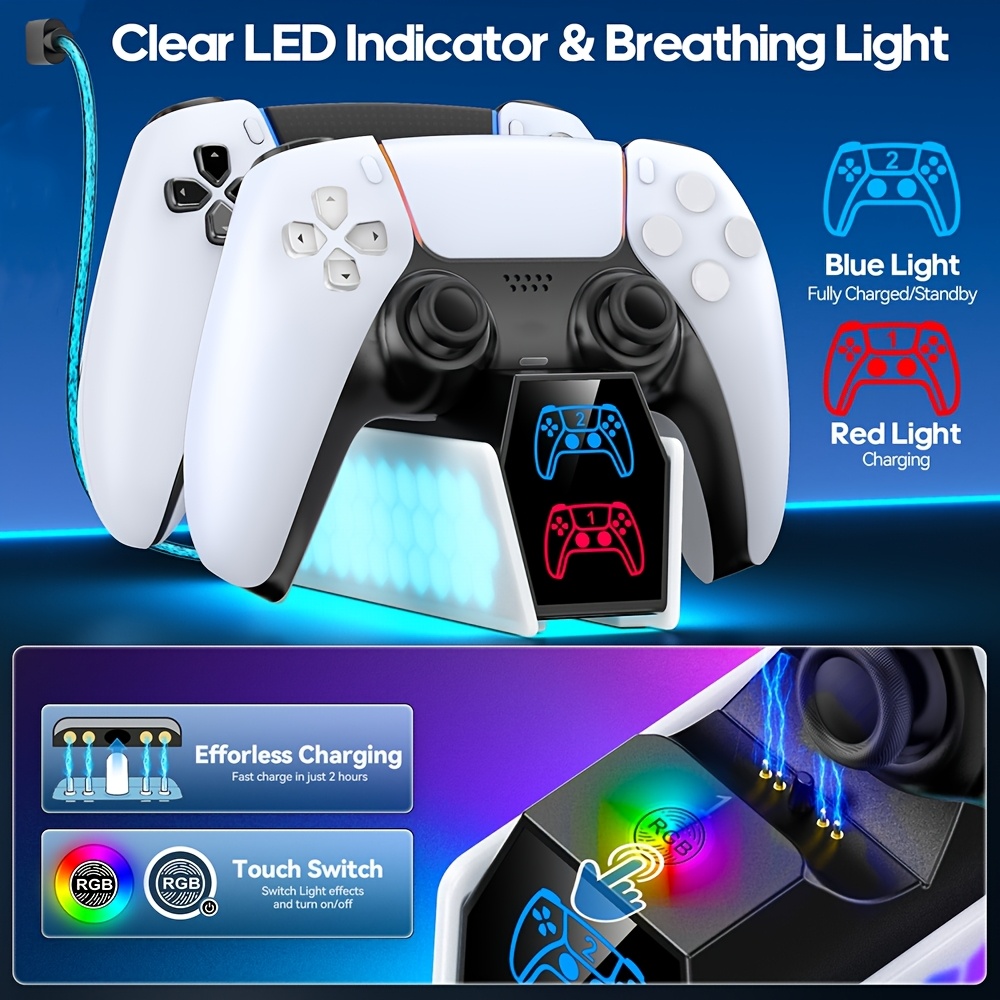 for ps5 controller charging dock wireless playstation 5 handheld   base compatible with elite controllers quantum rgb light adjustable details 4