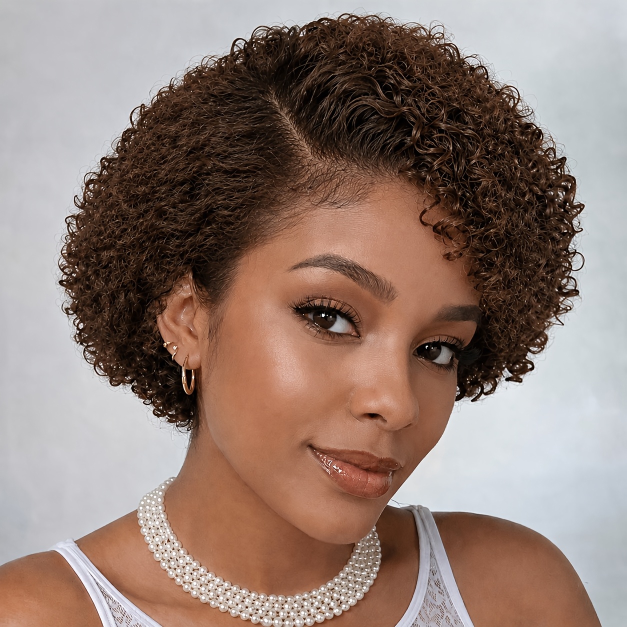 Curly Cut Lace Front Wig For Women - 13x4x1 T-part, Brazilian Real Human Hair Brown Wig, 180% Density Short Bob Style For Daily And Party Use