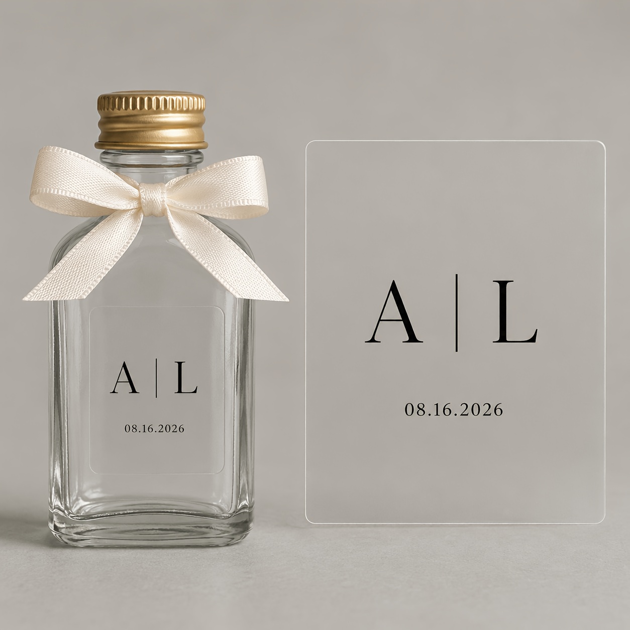 Personalized Initial Mini Bottle Labels, Custom Transparent Stickers With Name & Date For Wedding Favors, Party Gifts