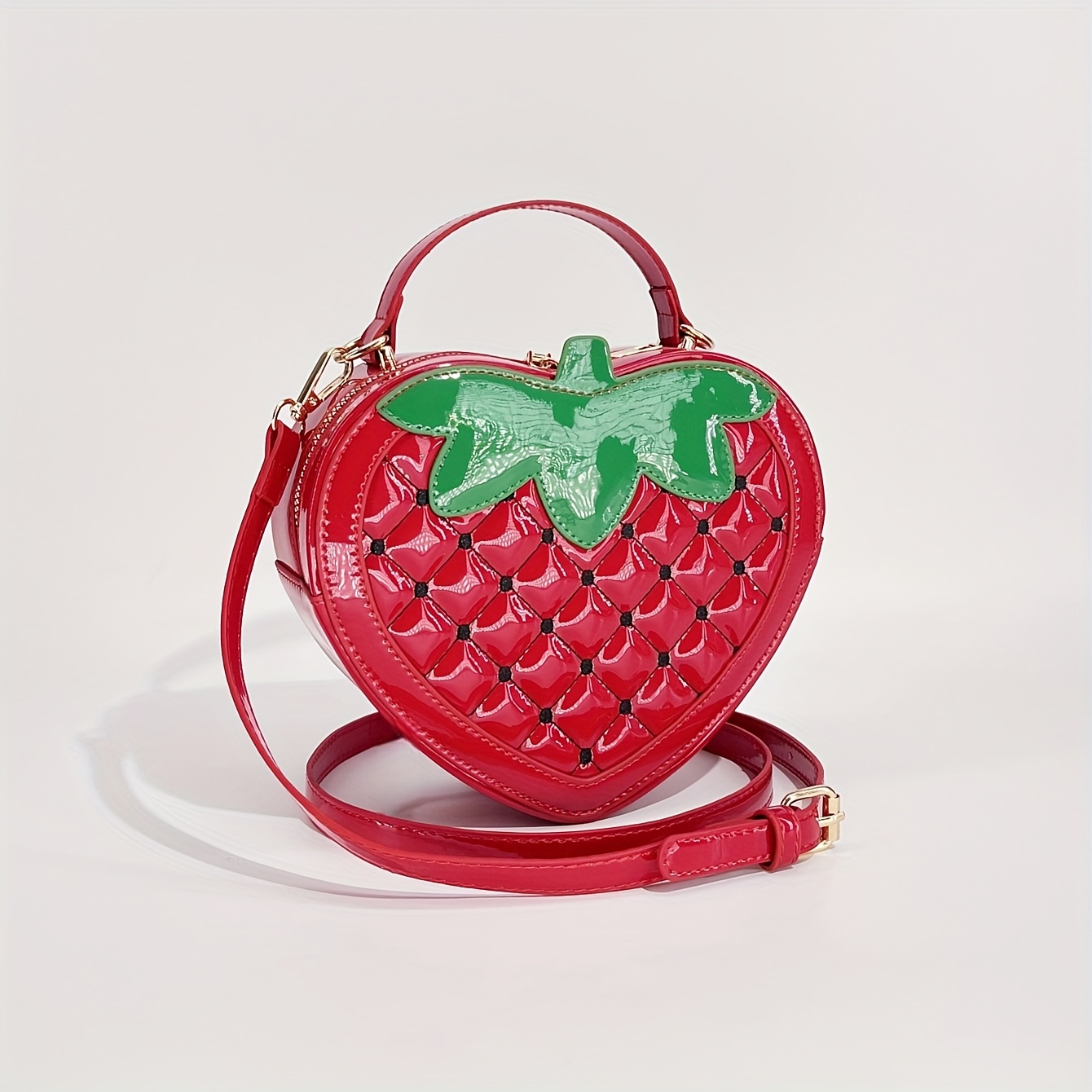 Strawberry-shaped Crossbody Bag, Pu Material, Embroidered Pattern, Zipper Closure, With Detachable Shoulder Strap And Cosmetic Bag Additions, Suitable For Themed Occasions
