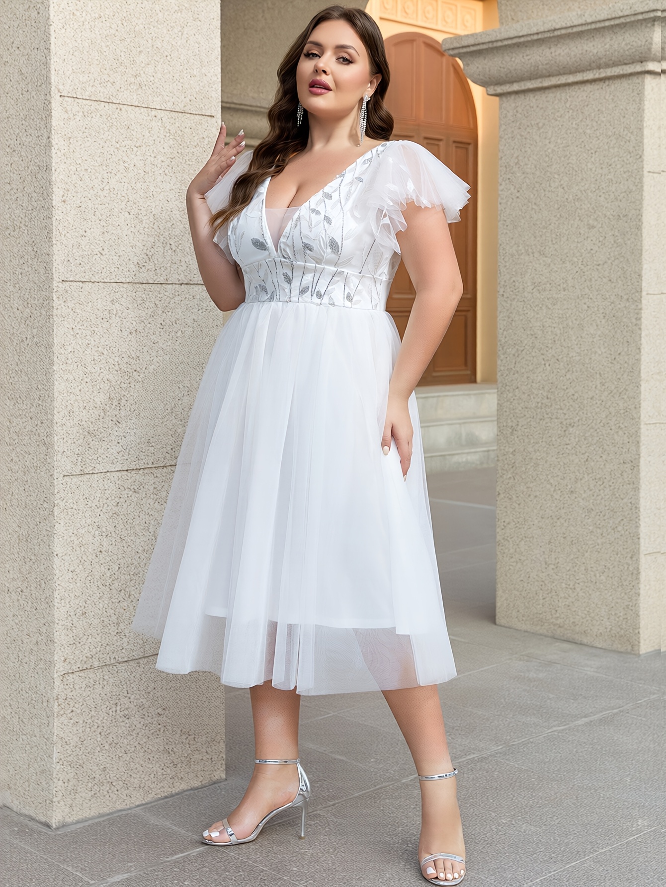 plus size women plus size v neck sequins floral wedding