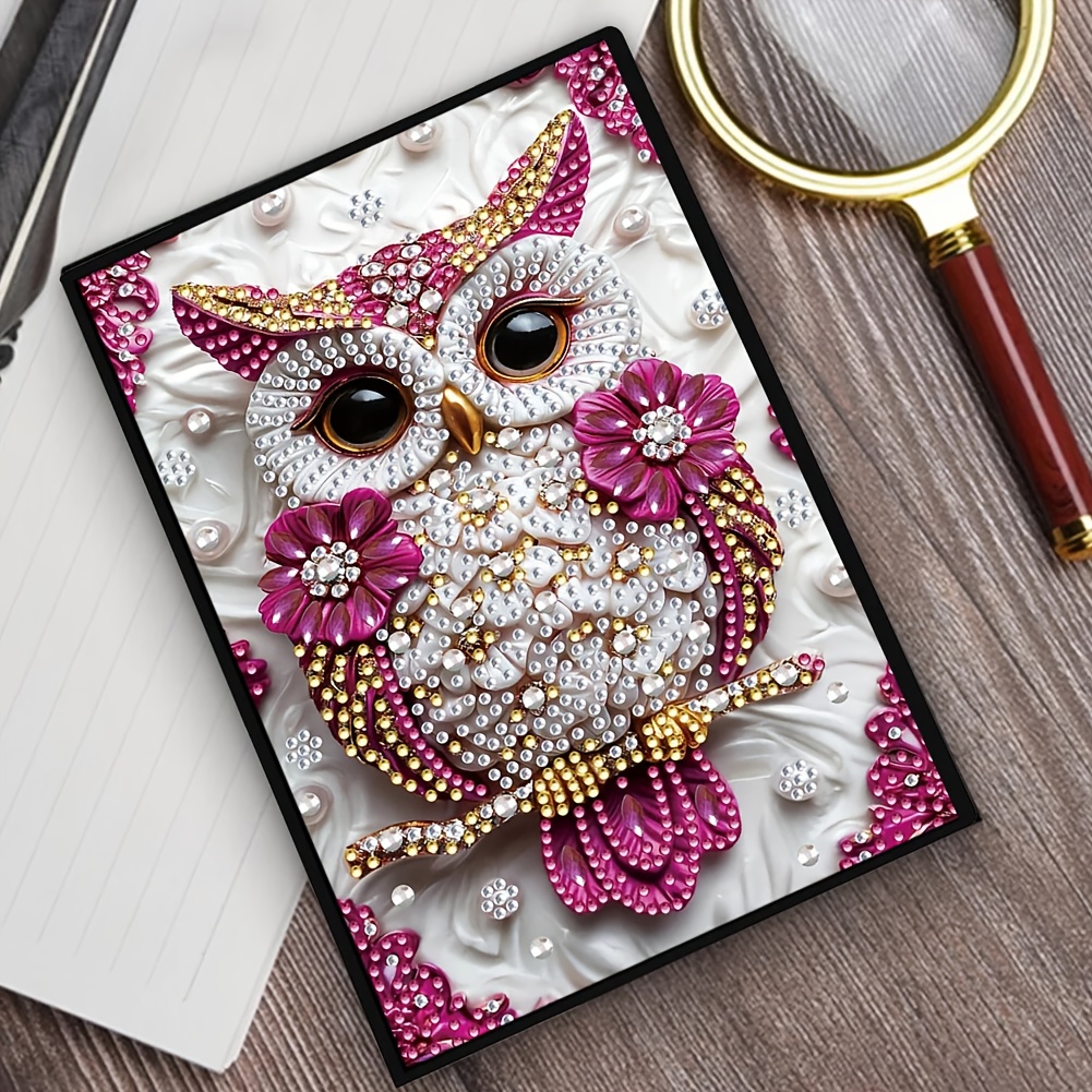 TEMU 1 Owl-themed Diy Painting Notebook Set, Thick Diary Sketchbook With Round And Irregular Rhinestones For Handmade Student/home Business & Unique