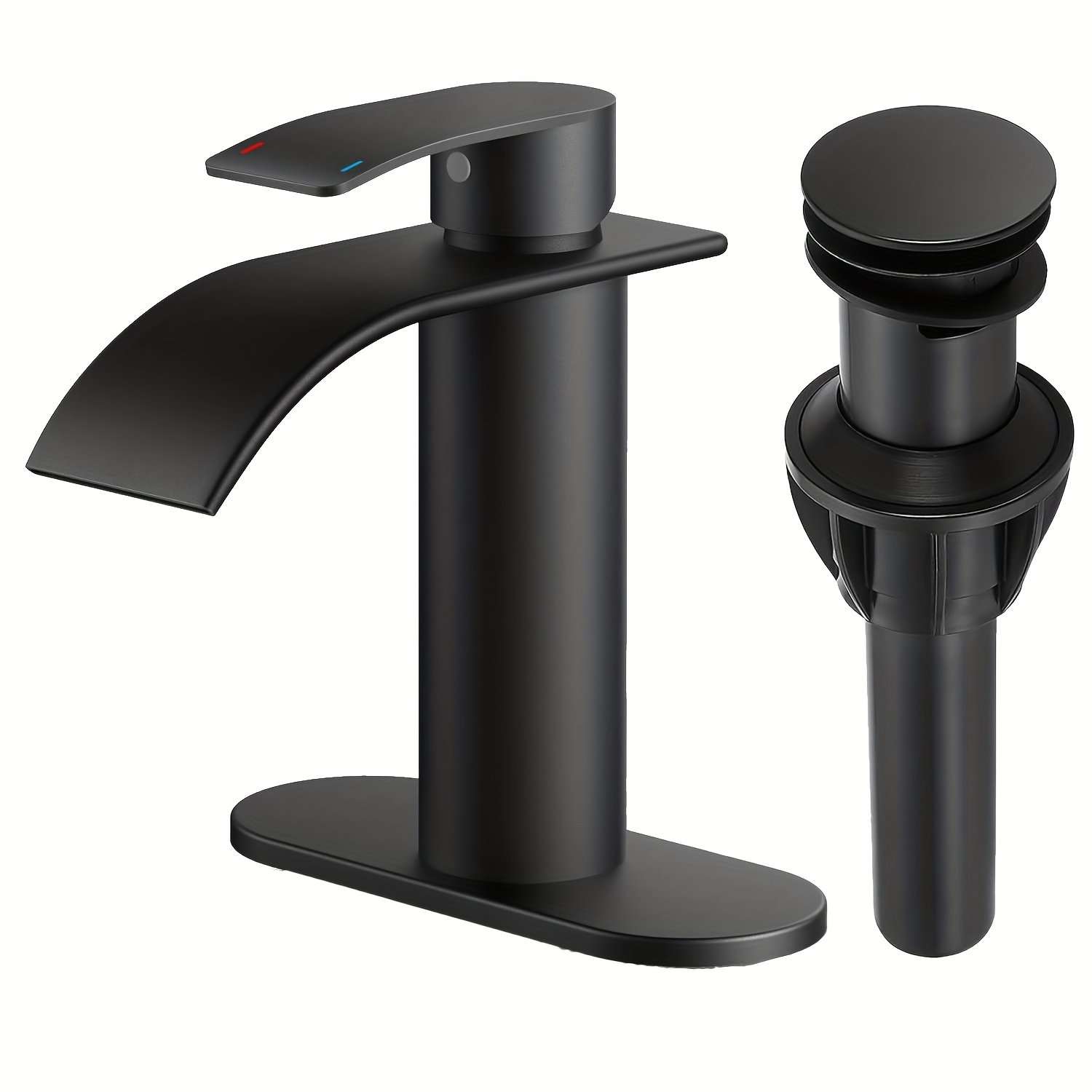 TEMU 1pc Waterfall Bathroom Faucet Single Hole Single Handle Bathroom Faucet With Drain Assembly - Matte Nickel Suitable For Wash Basin Faucet